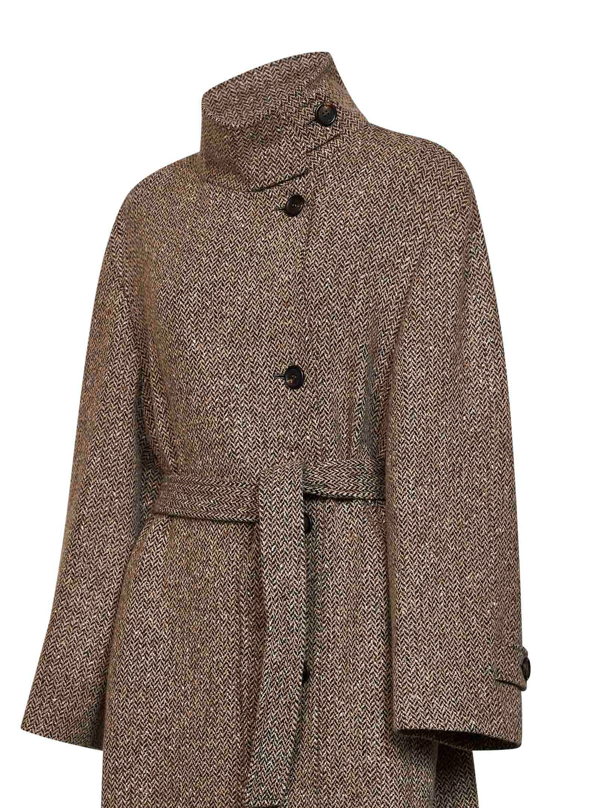 Brunello Cucinelli Women Light Brown Sparkling Chevron Belted Coat BRUNELLO CUCINELLI