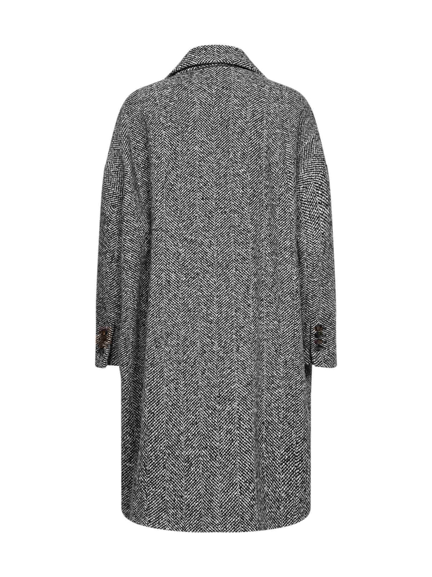 Brunello Cucinelli Women Grey Herringbone Double-Breatsed Coat BRUNELLO CUCINELLI