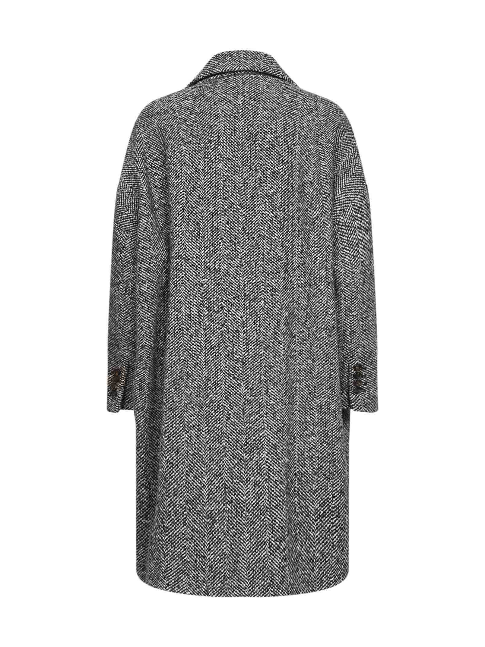 Brunello Cucinelli Women Grey Herringbone Double-Breatsed Coat BRUNELLO CUCINELLI