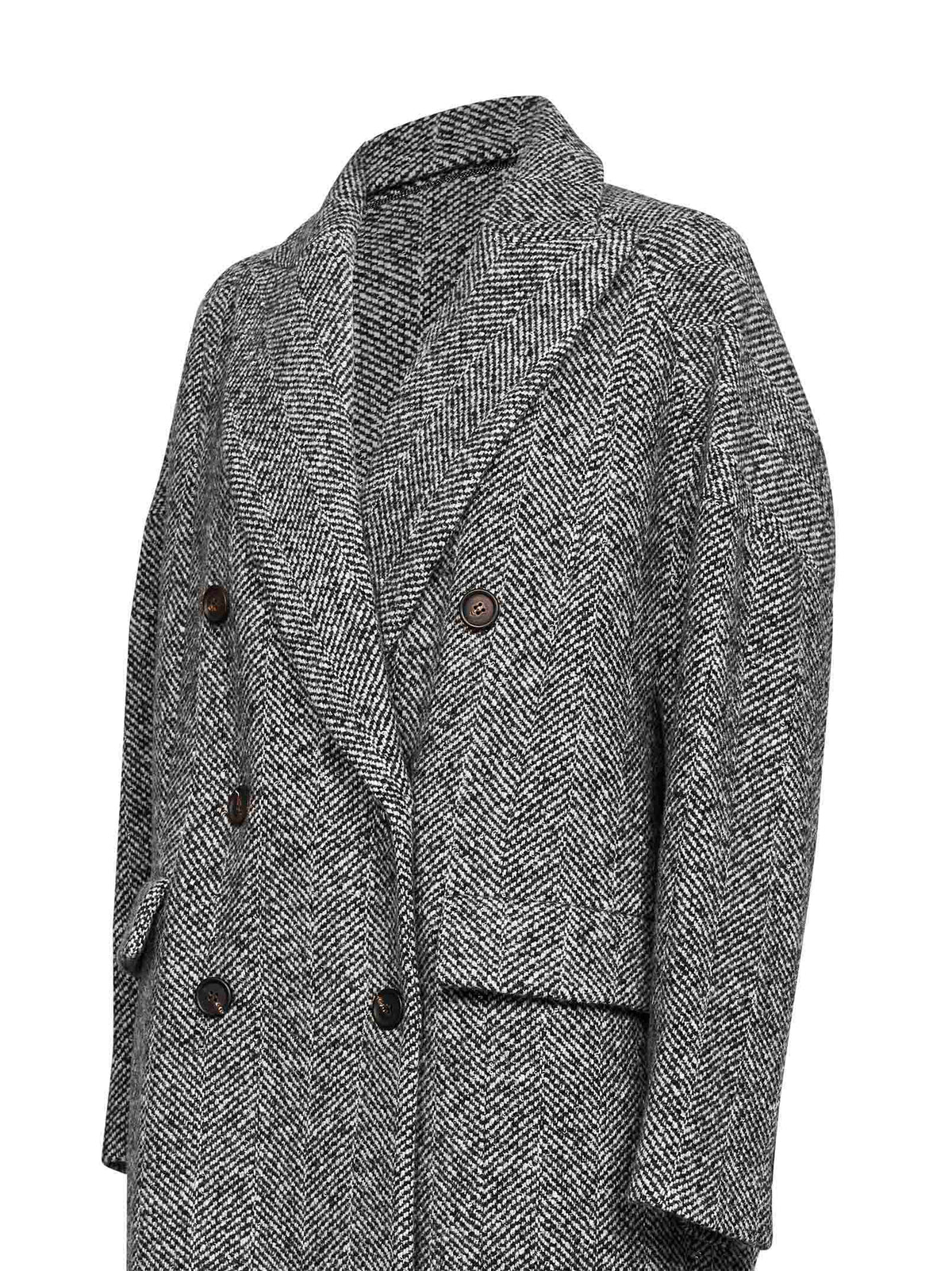 Brunello Cucinelli Women Grey Herringbone Double-Breatsed Coat BRUNELLO CUCINELLI
