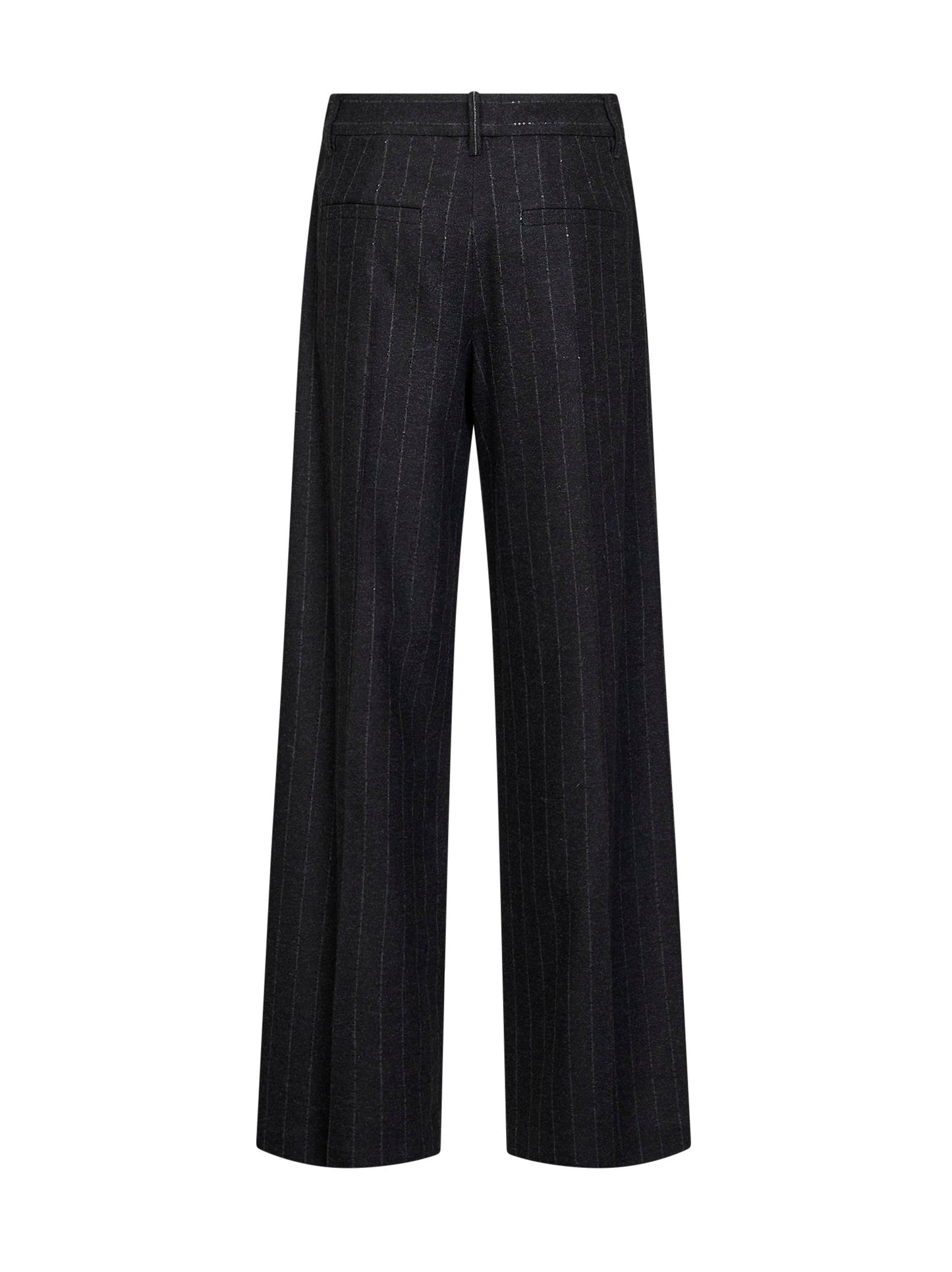Brunello Cucinelli Women Anthracite Sequin Pinstriped Wool Blend Loose Pleated Trousers BRUNELLO CUCINELLI