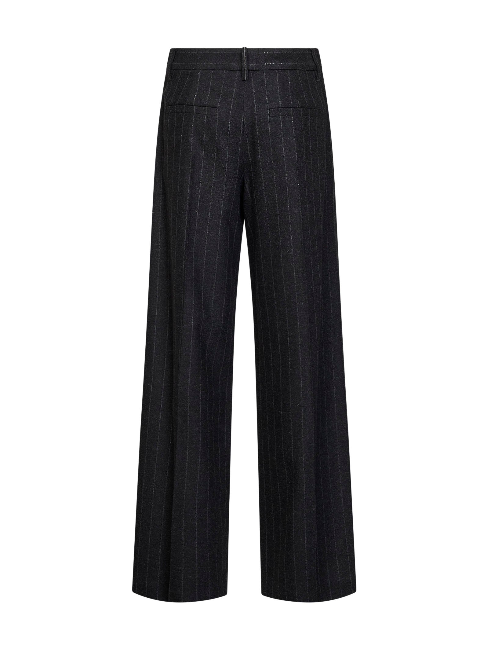 Brunello Cucinelli Women Anthracite Sequin Pinstriped Wool Blend Loose Pleated Trousers BRUNELLO CUCINELLI