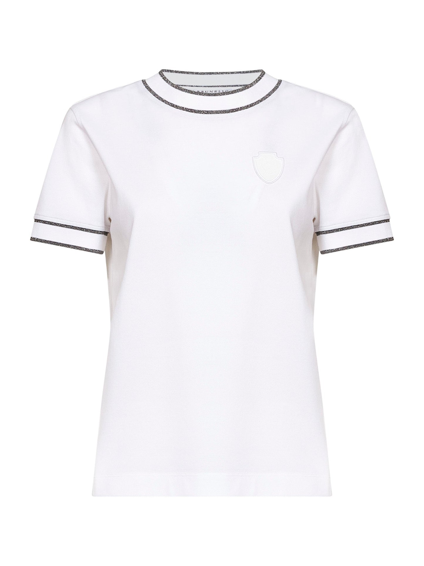 Brunello Cucinelli Women White Stretch Cotton Piqué Logo T-Shirt BRUNELLO CUCINELLI
