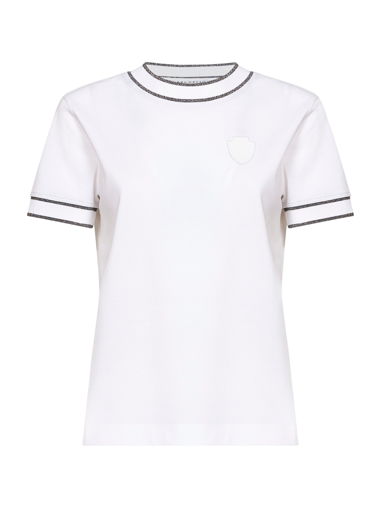 Brunello Cucinelli Women White Stretch Cotton Piqué Logo T-Shirt BRUNELLO CUCINELLI