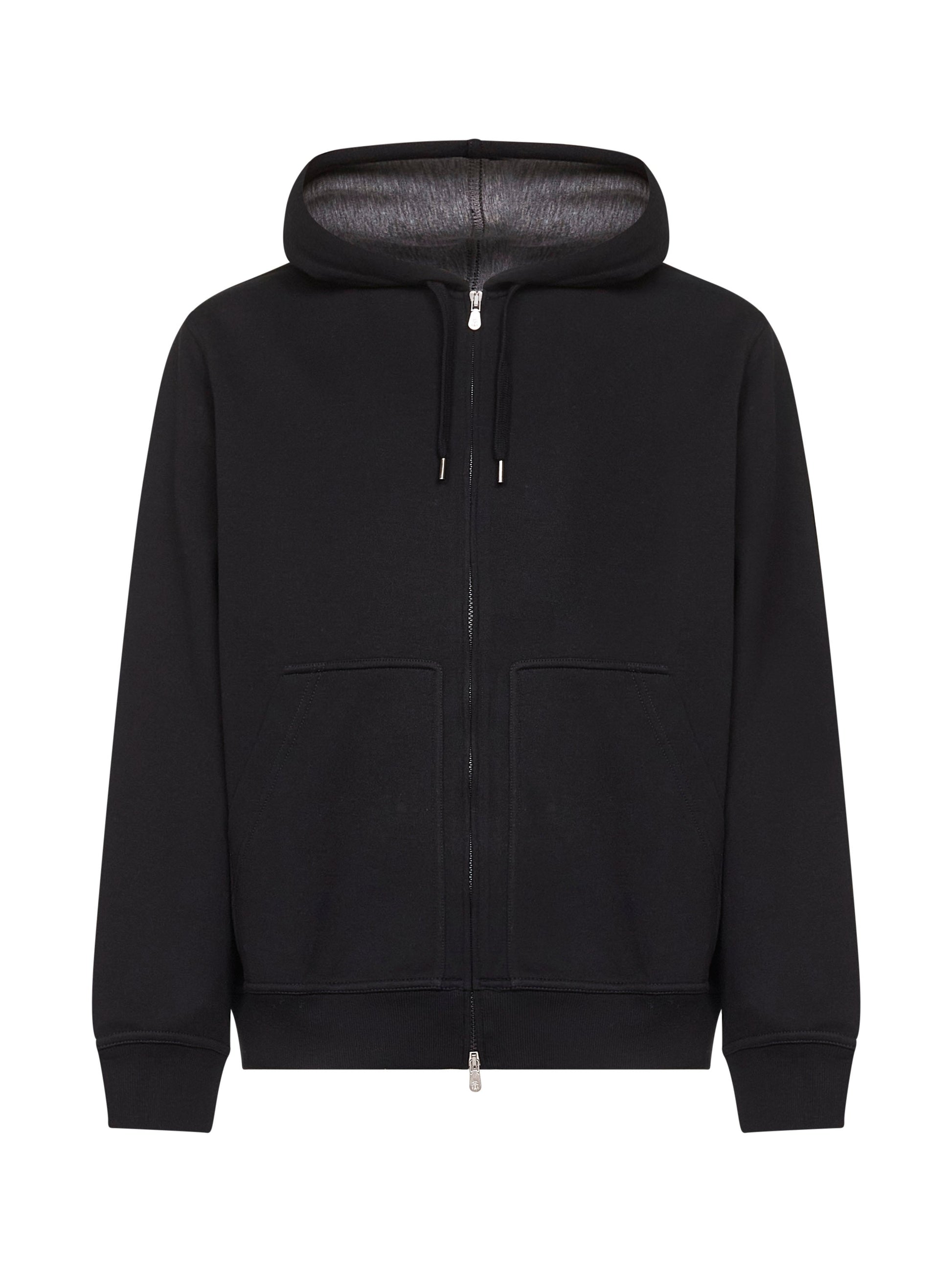 Brunello Cucinelli Men Black Double Fleece Zip-Up Hoodie BRUNELLO CUCINELLI