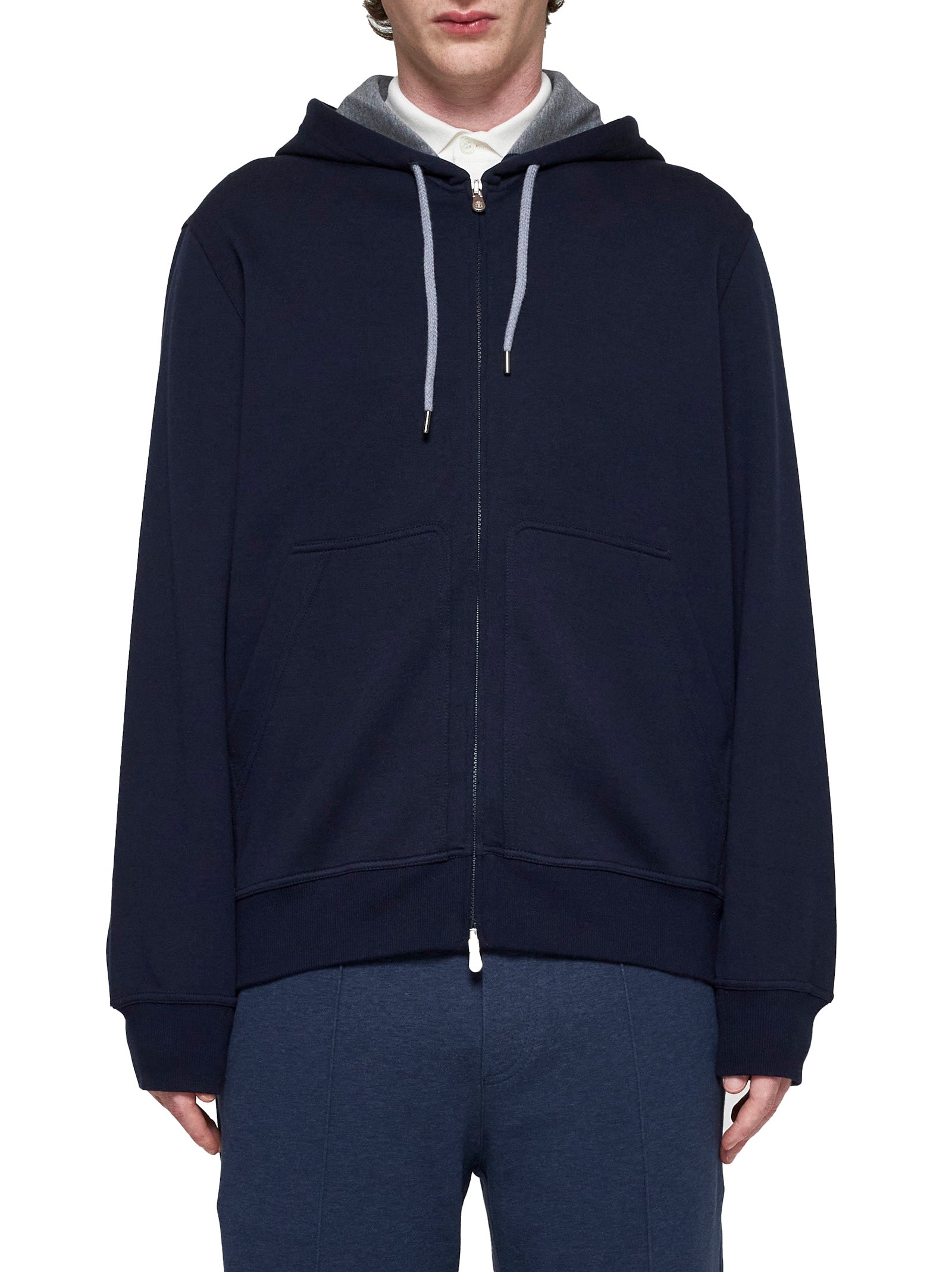 Brunello Cucinelli Men Cotton-Blend Hoodie With Zip BRUNELLO CUCINELLI