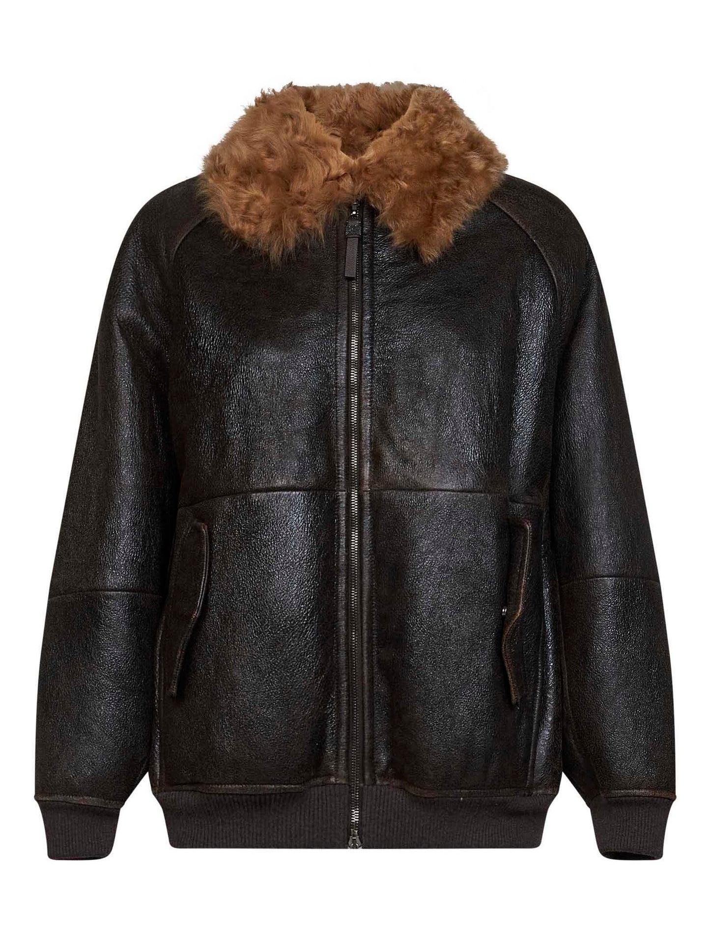 Brunello Cucinelli Women Brown Vintage-Effect Nappa Leather Jacket BRUNELLO CUCINELLI