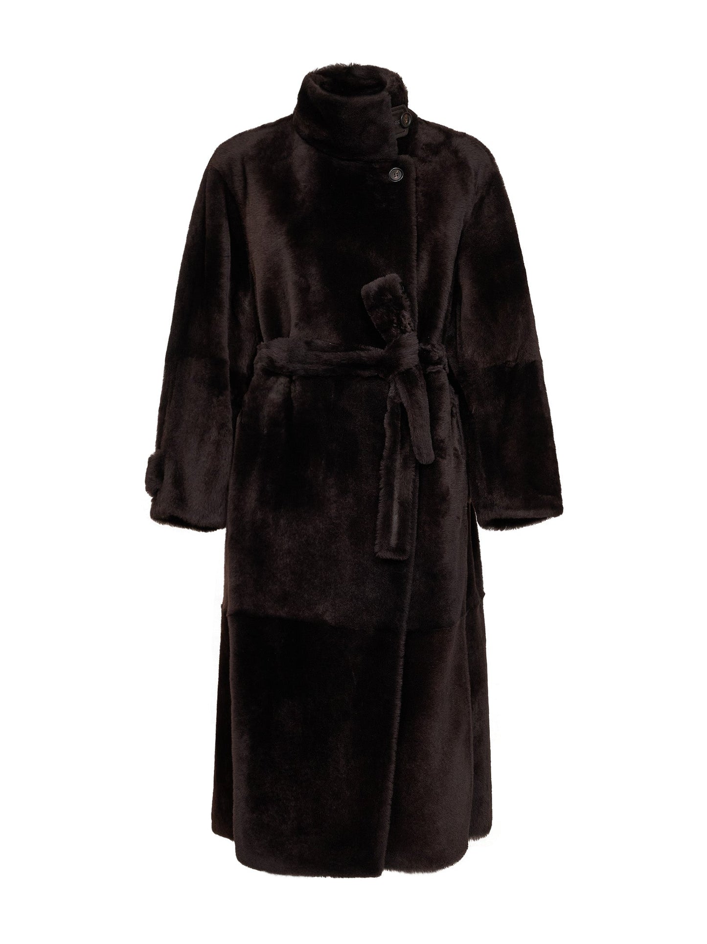 Brunello Cucinelli Women Dark Brown Shearling Belted Coat BRUNELLO CUCINELLI