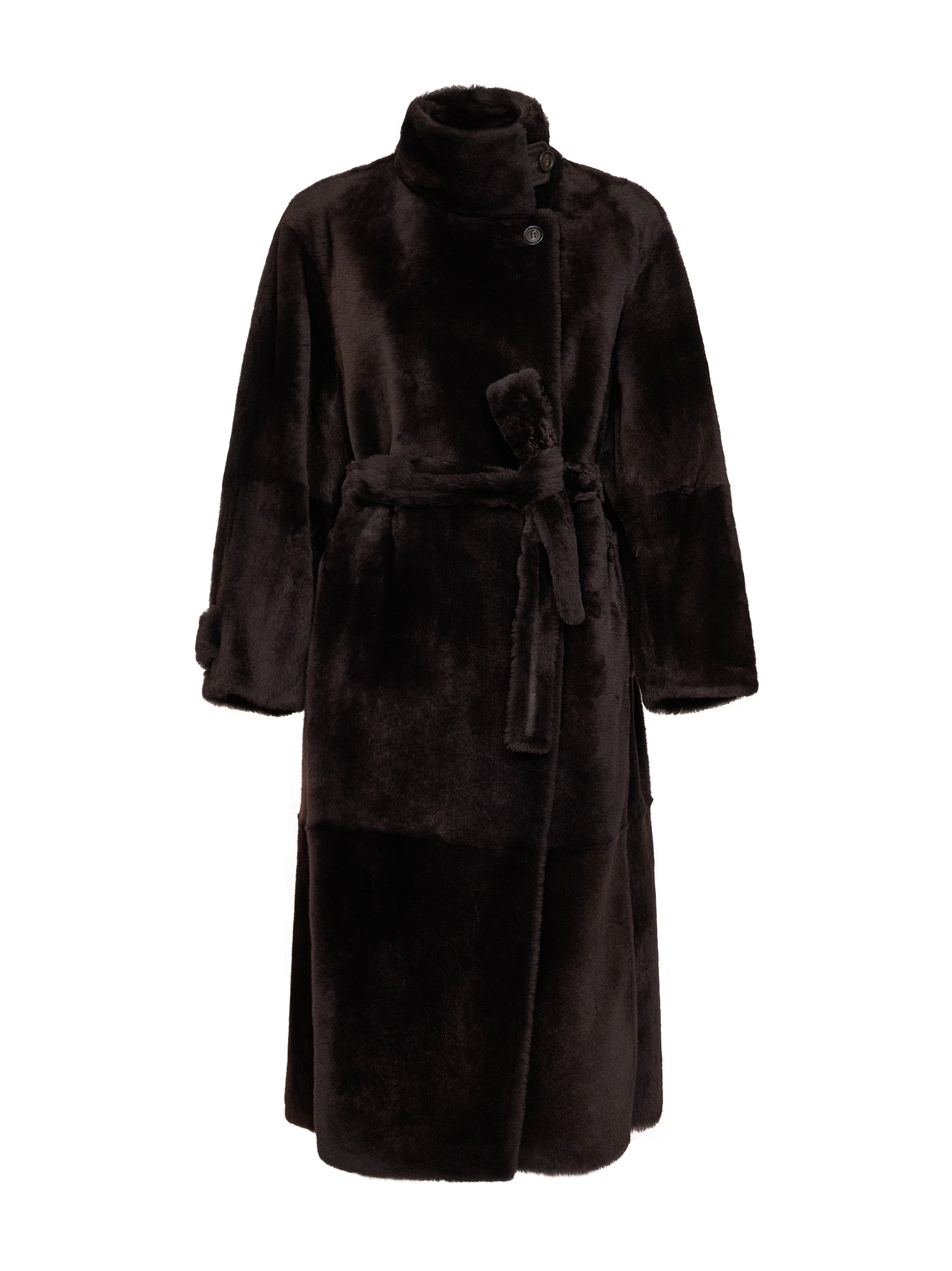 Brunello Cucinelli Women Dark Brown Shearling Belted Coat BRUNELLO CUCINELLI