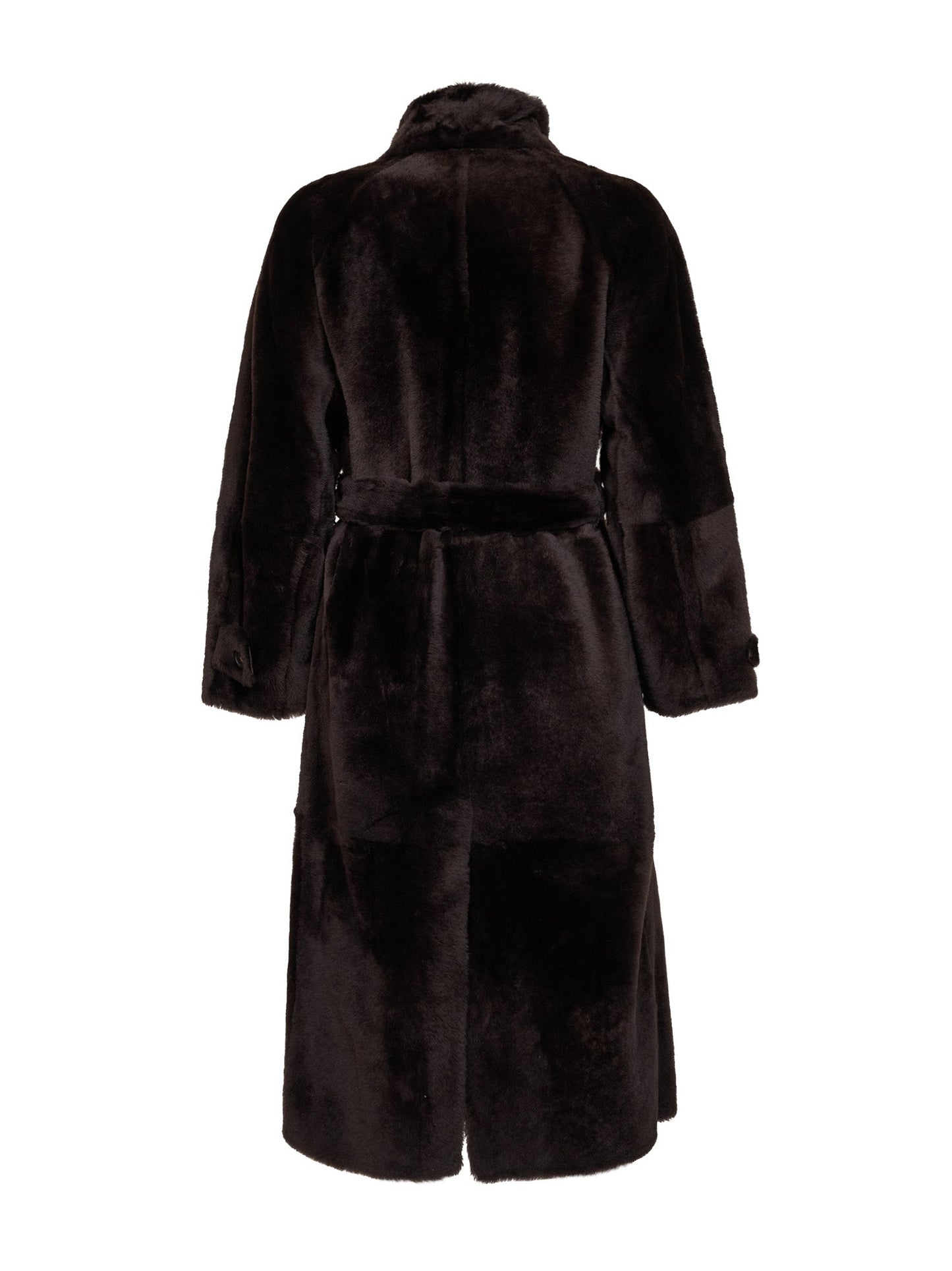Brunello Cucinelli Women Dark Brown Shearling Belted Coat BRUNELLO CUCINELLI