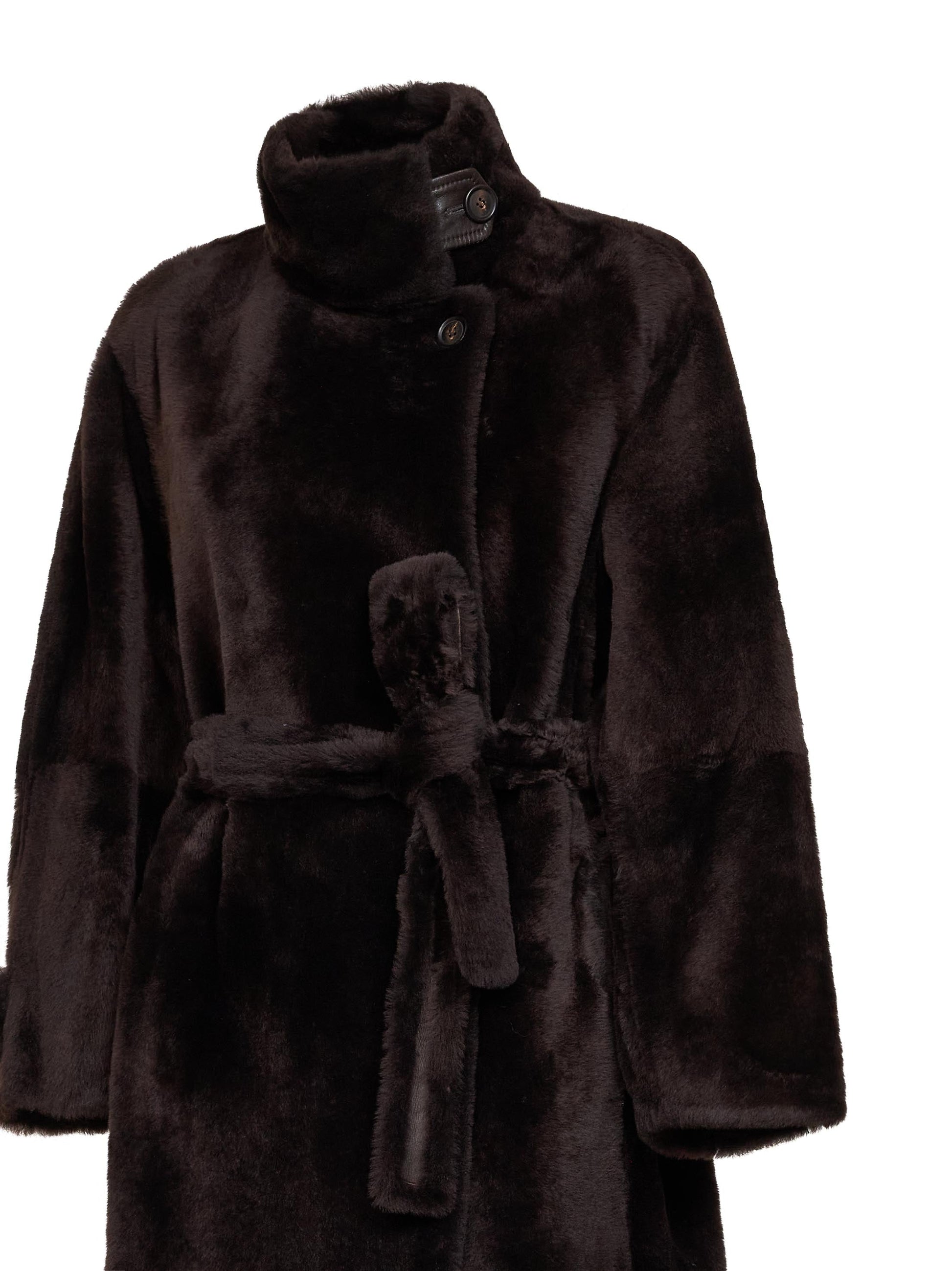 Brunello Cucinelli Women Dark Brown Shearling Belted Coat BRUNELLO CUCINELLI