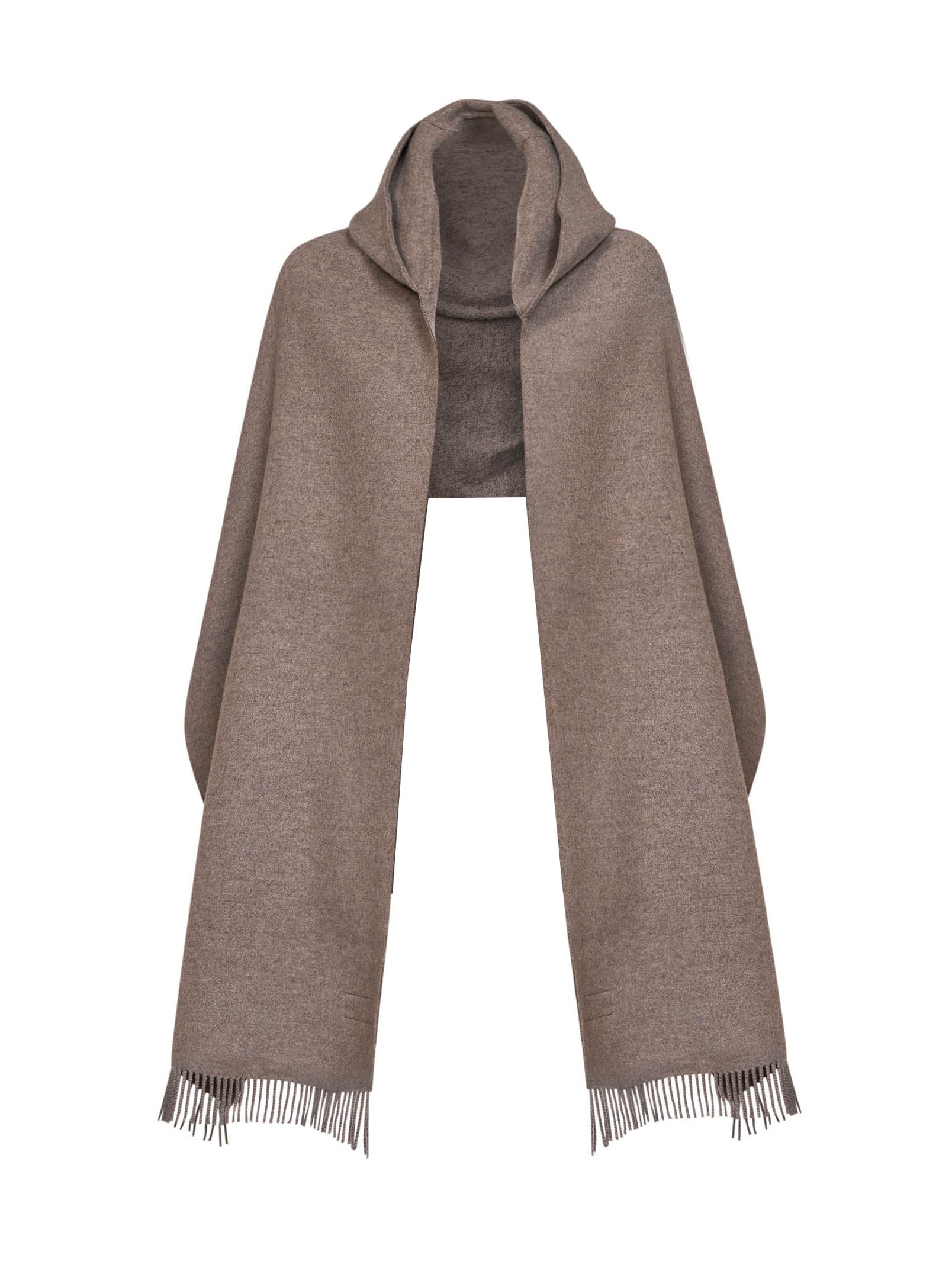 Brunello Cucinelli Women Cool Brown Knit Hooded Scarf BRUNELLO CUCINELLI