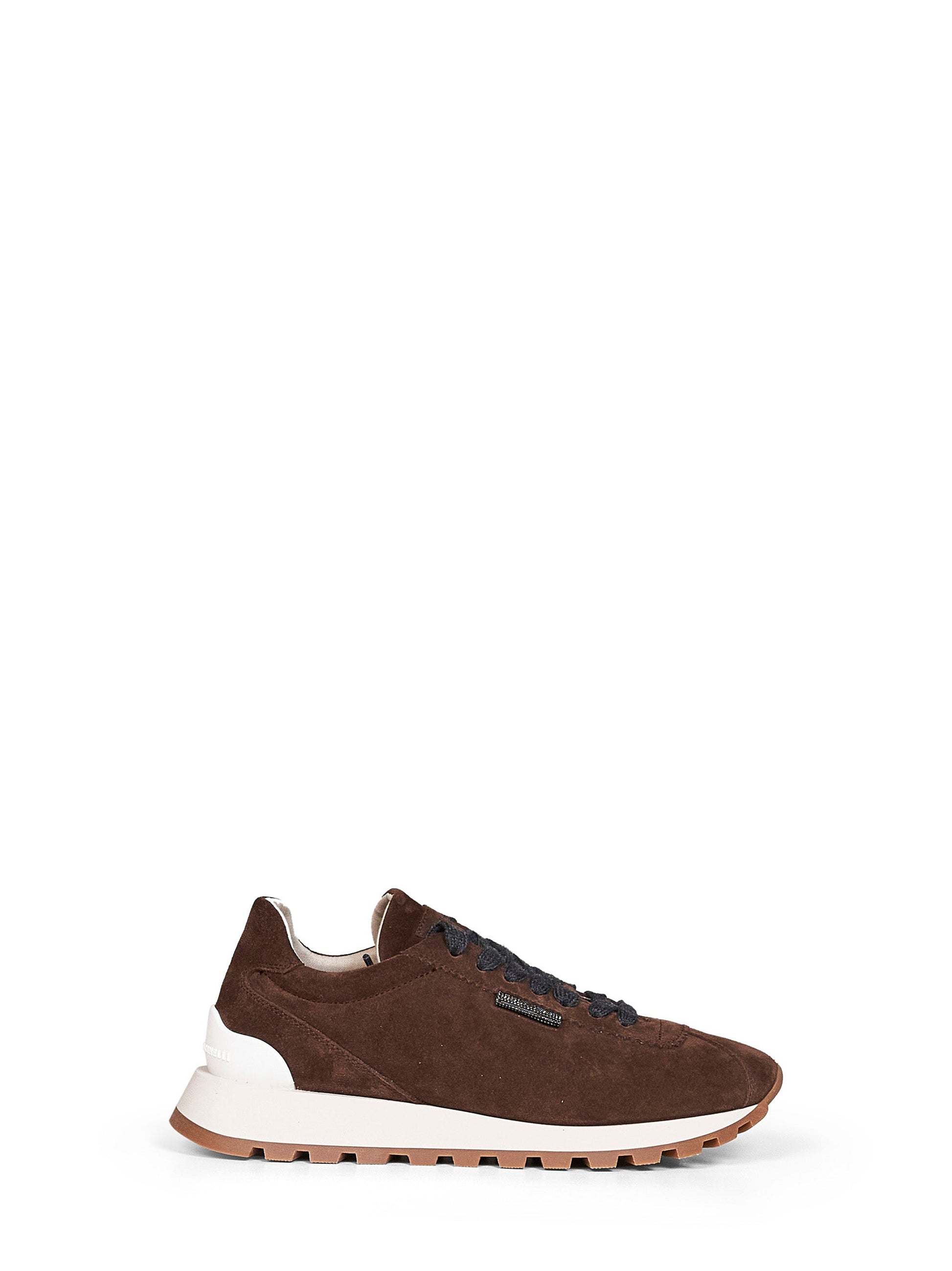 Brunello Cucinelli Women Espresso Suede Runners With Shiny Tab BRUNELLO CUCINELLI