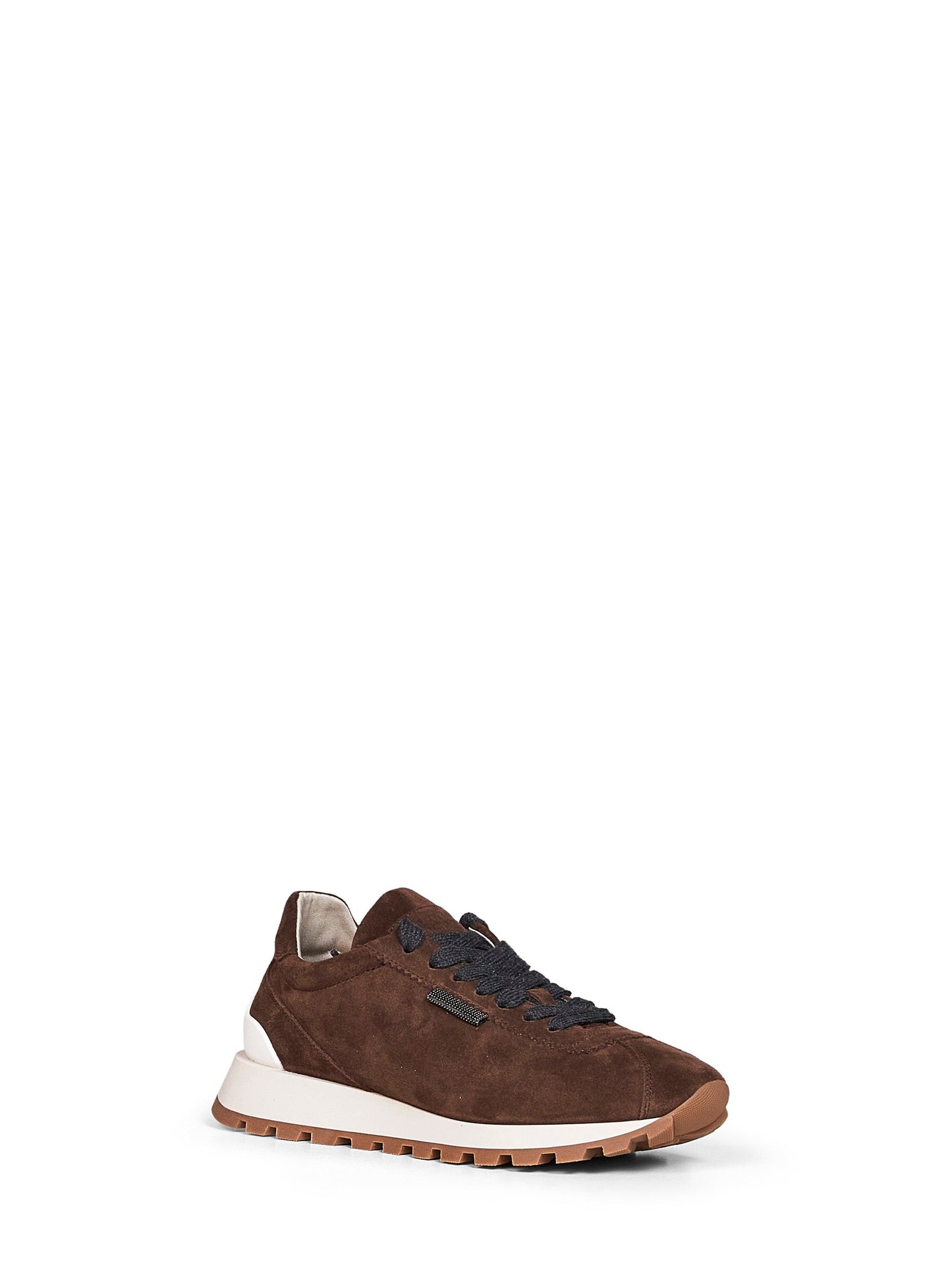 Brunello Cucinelli Women Espresso Suede Runners With Shiny Tab BRUNELLO CUCINELLI