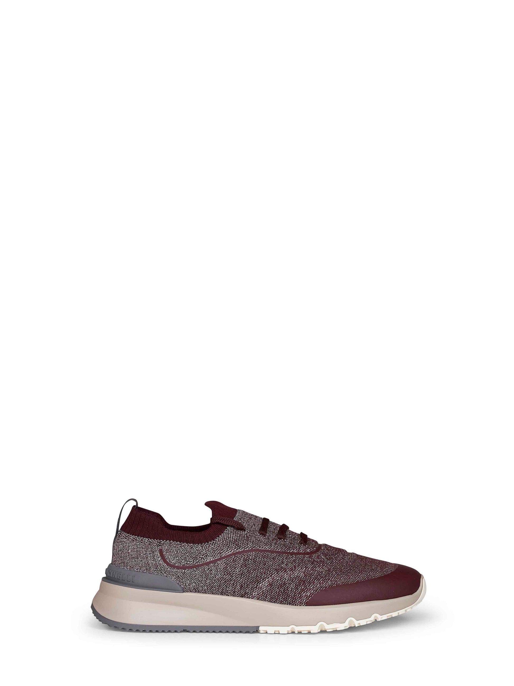 Brunello Cucinelli Men Stone And Burgundy Techno Cotton Knit Runners BRUNELLO CUCINELLI