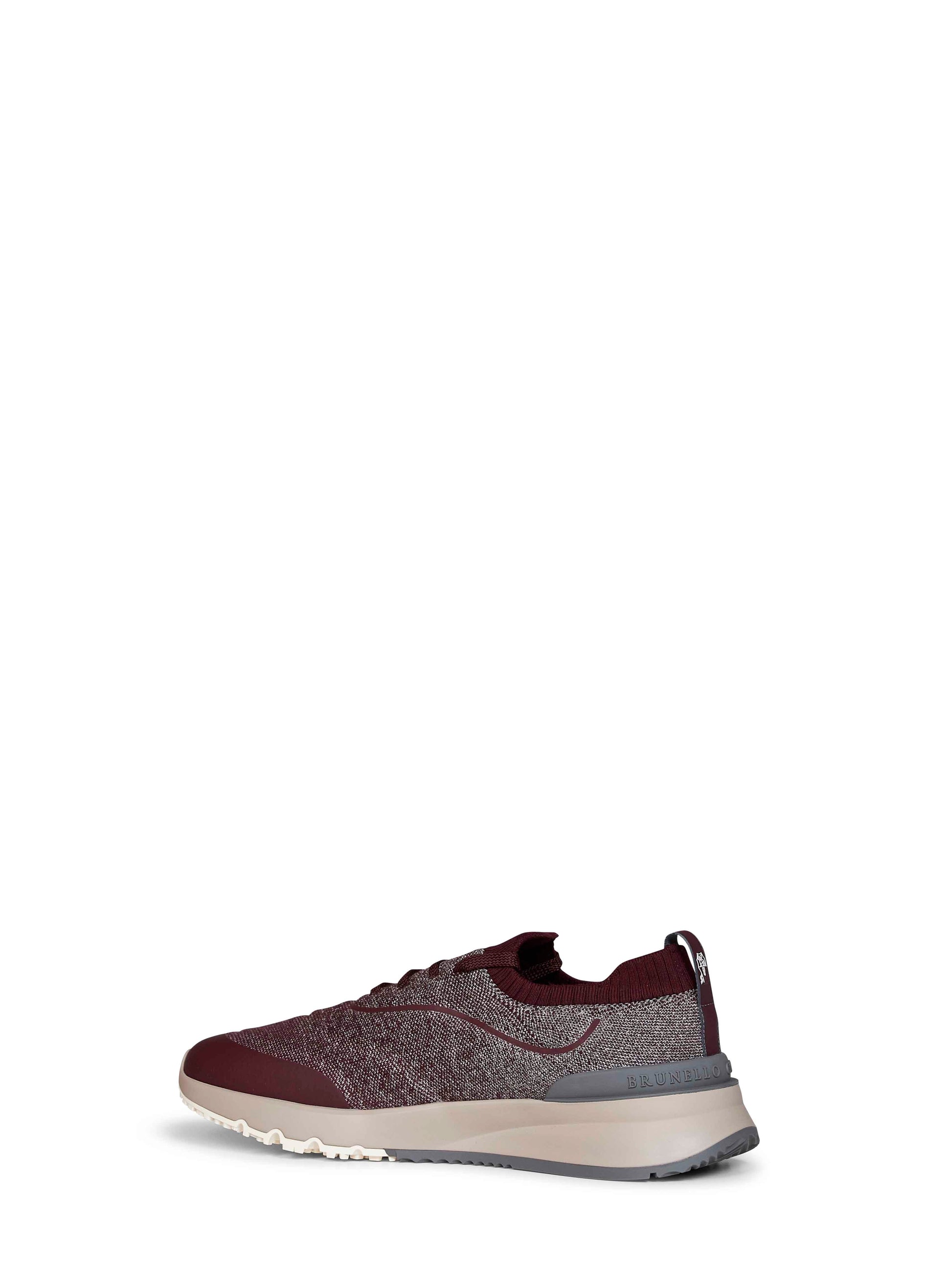Brunello Cucinelli Men Stone And Burgundy Techno Cotton Knit Runners BRUNELLO CUCINELLI