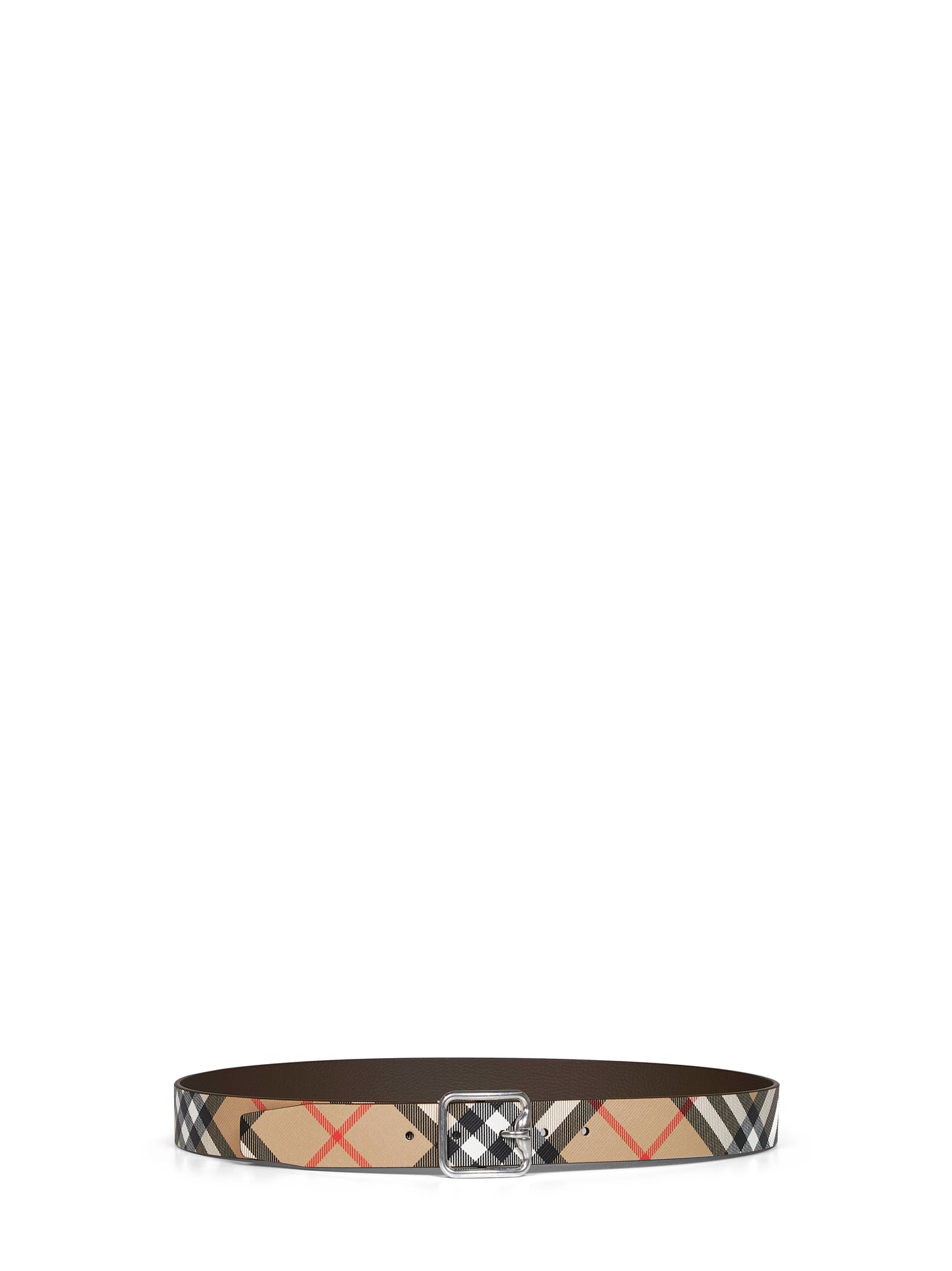 Burberry Men Sand Beige And Military Brown Reversible B Buckle Check Belt BURBERRY