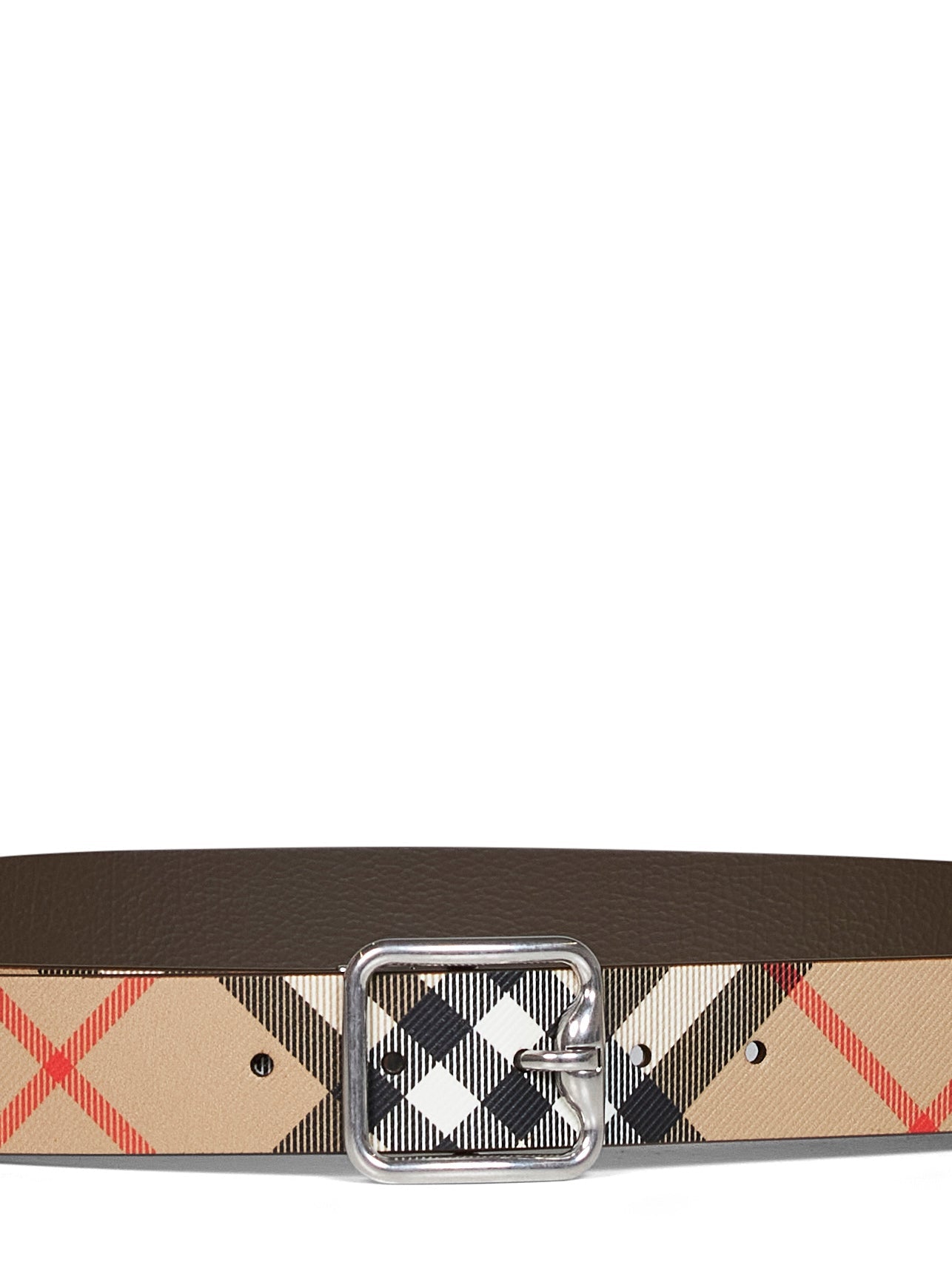 Burberry Men Sand Beige And Military Brown Reversible B Buckle Check Belt BURBERRY