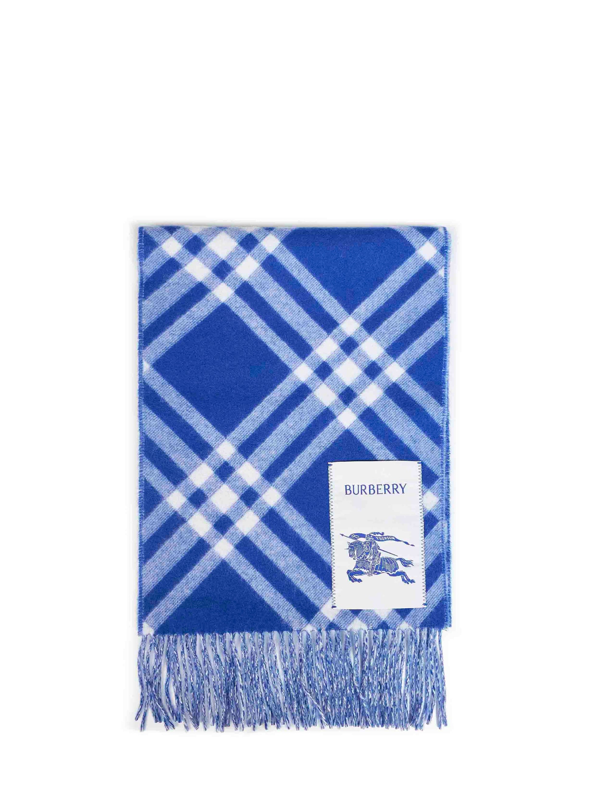 Burberry Men Knight Blue Double-Face Check Cashmere Scarf BURBERRY
