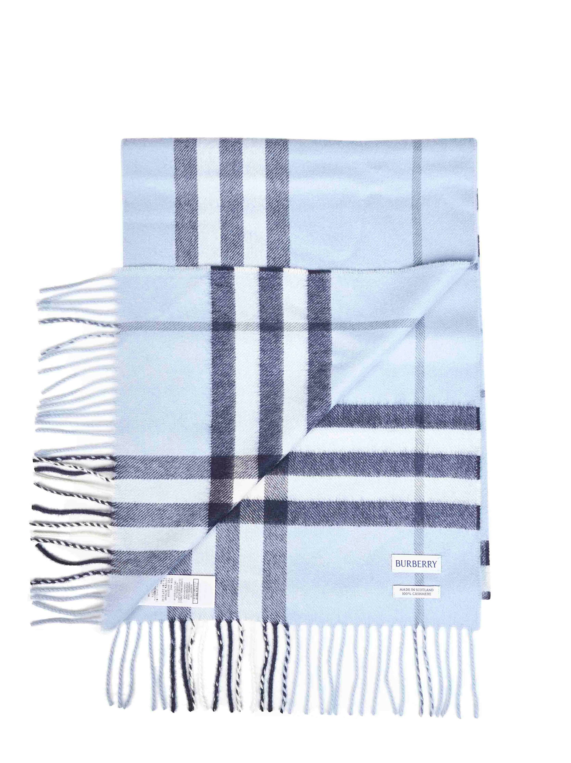 Burberry Women Bank Blue Check Cashmere Scarf BURBERRY