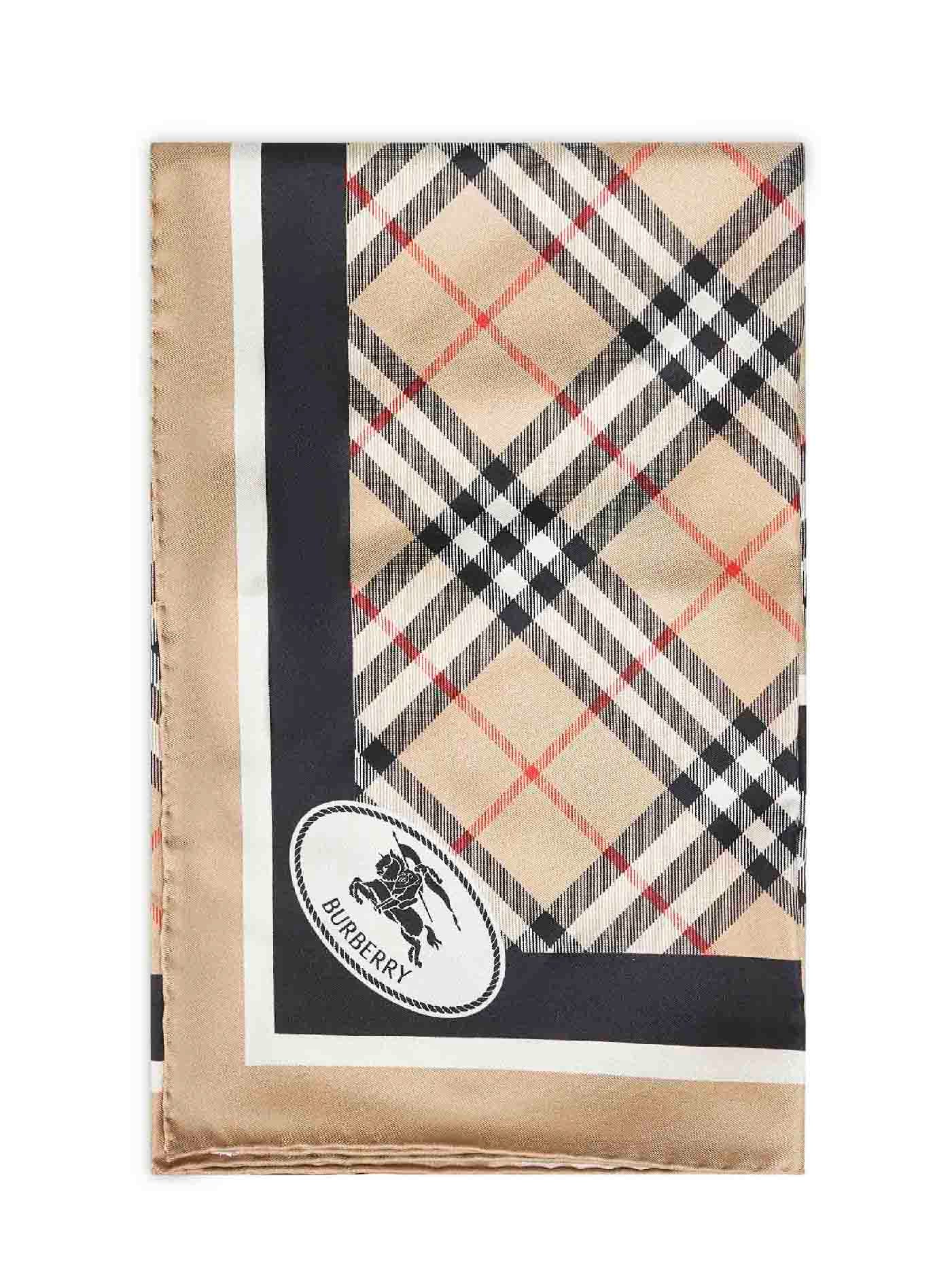 Burberry Women Sand Beige Check Silk Twill Scarf BURBERRY