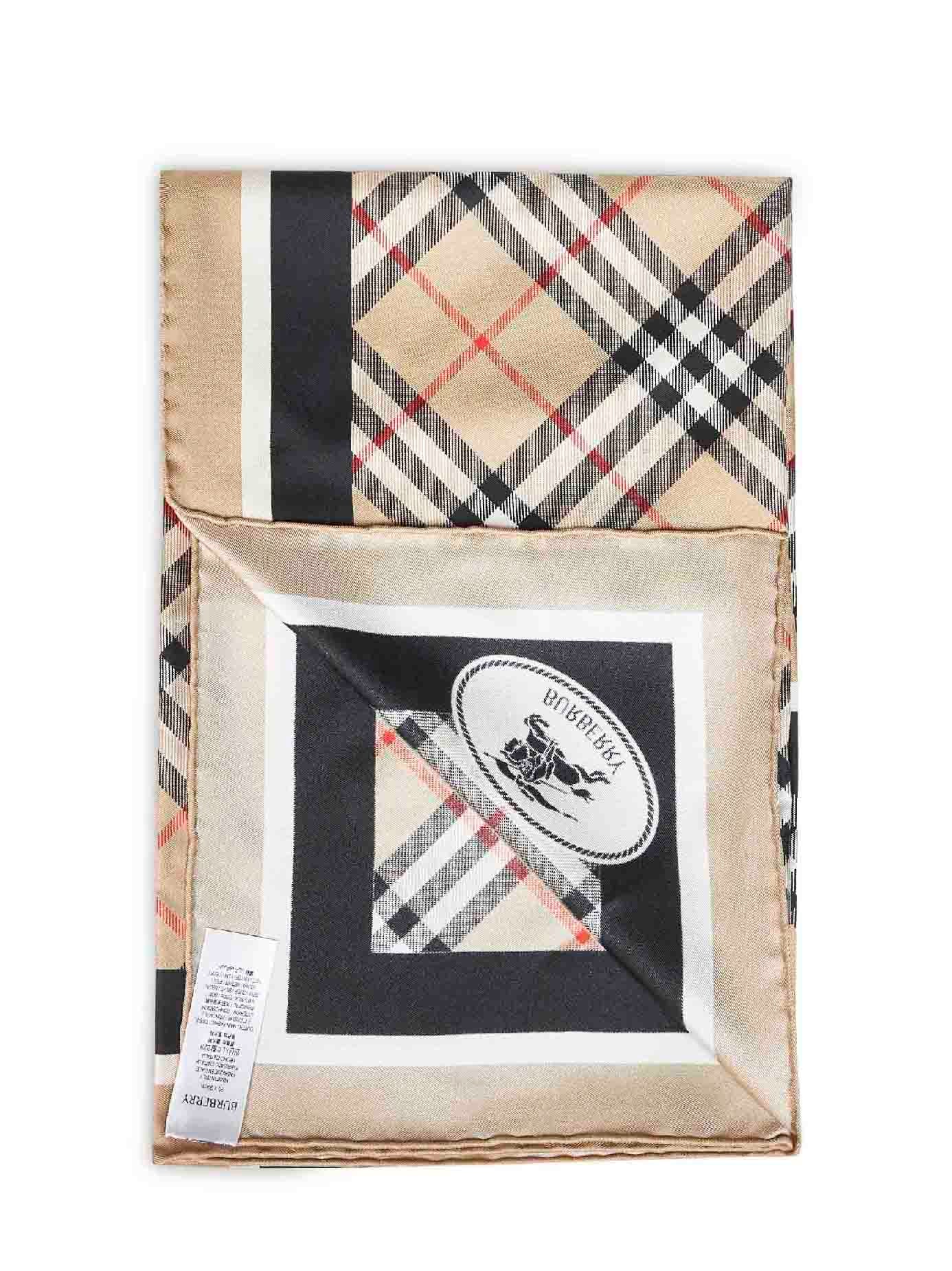 Burberry Women Sand Beige Check Silk Twill Scarf BURBERRY