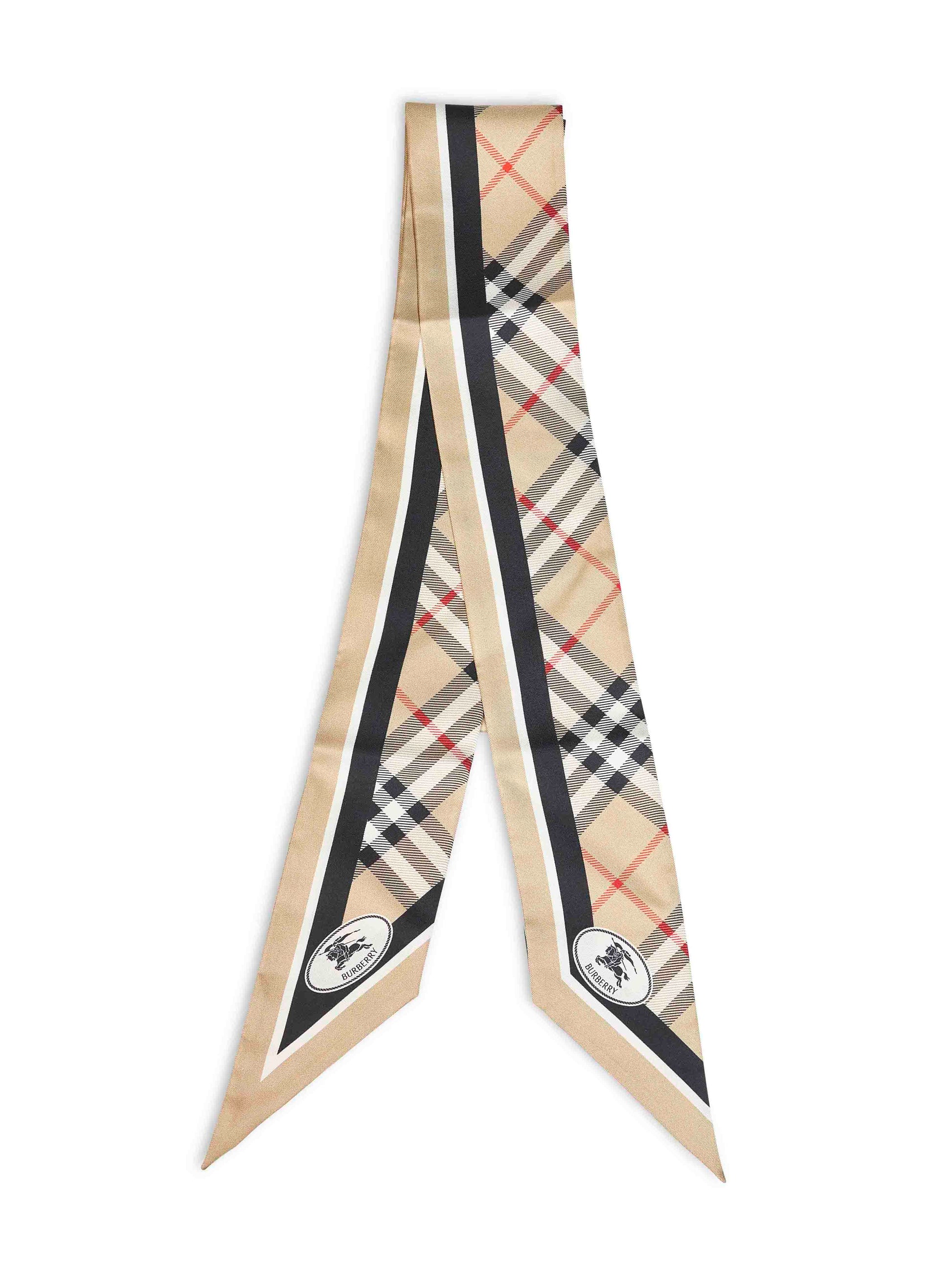 Burberry Women Sand Beige Check Thin Silk Twill Scarf BURBERRY