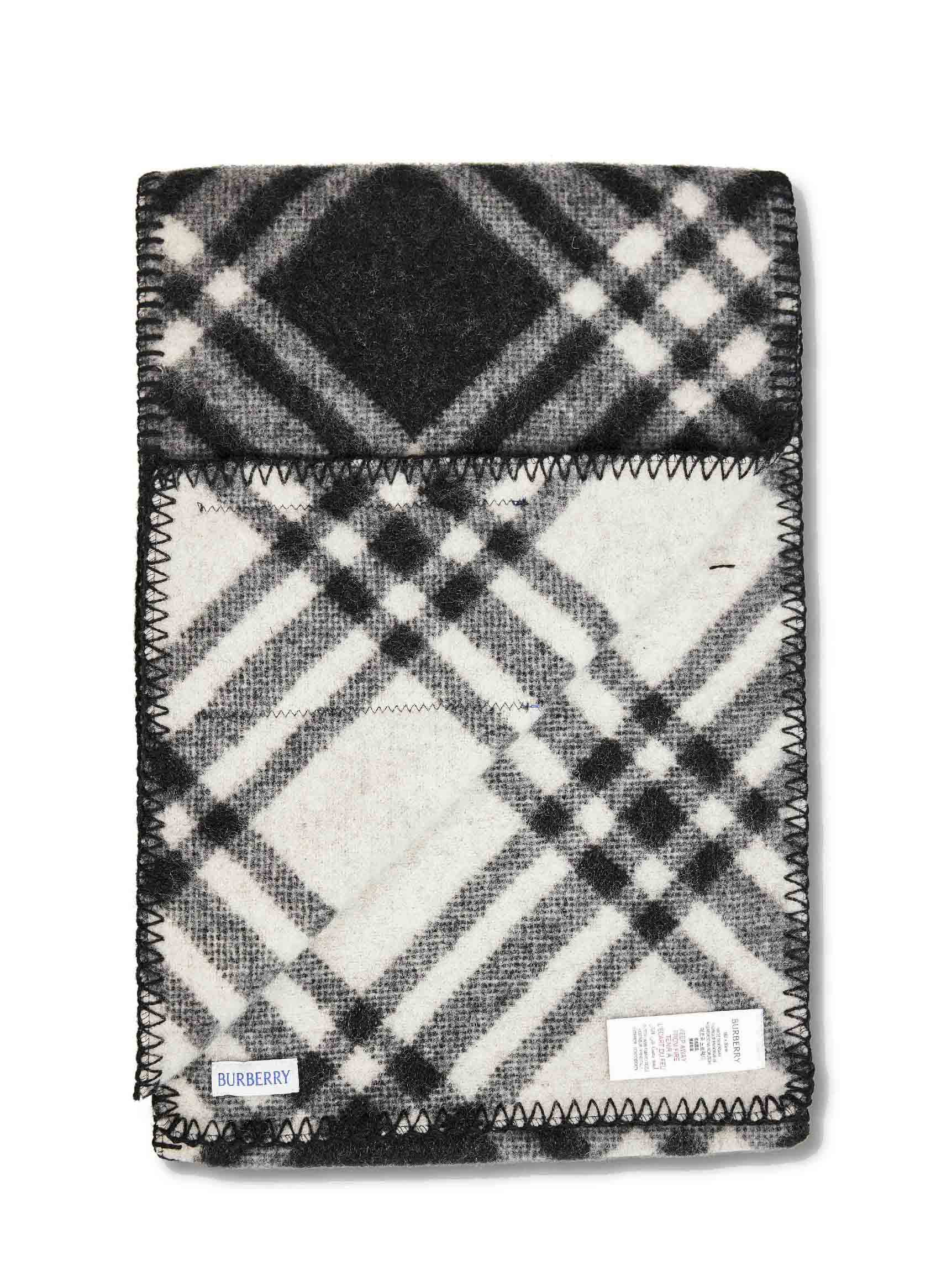 Burberry Men Black Check Wool Scarf BURBERRY