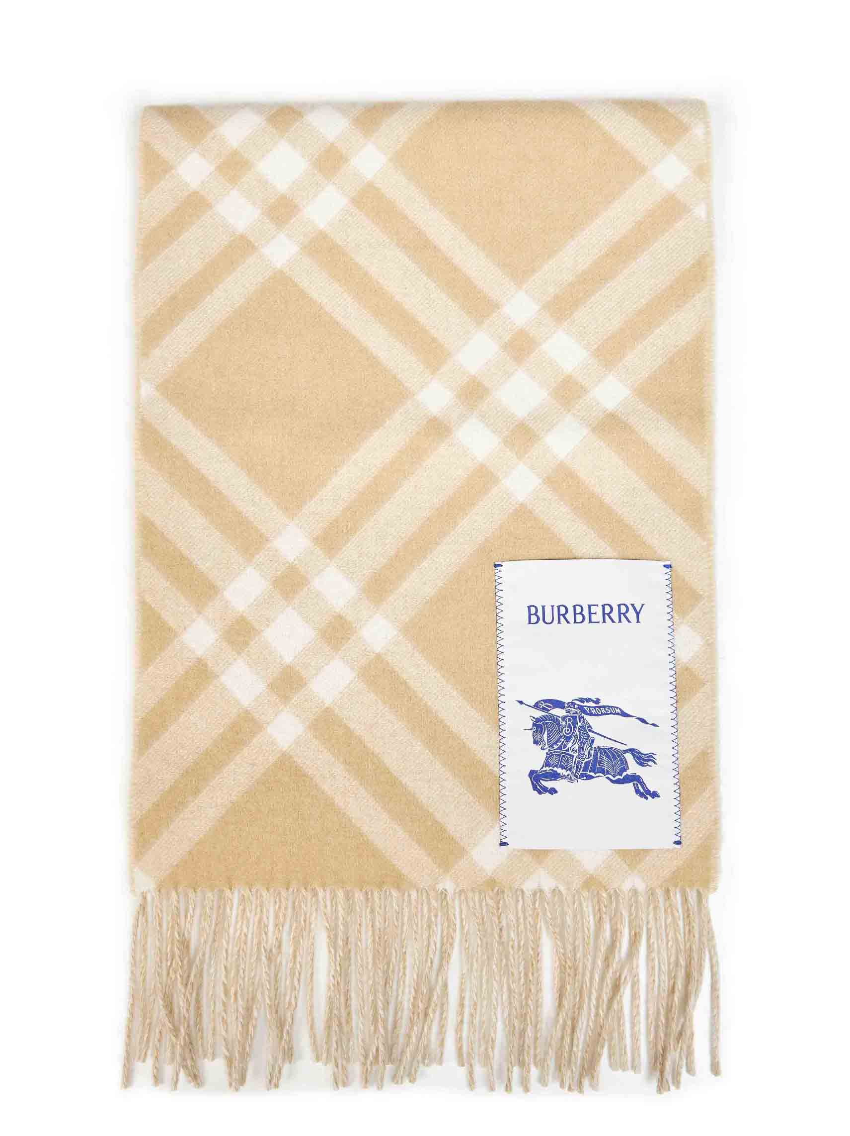 Burberry Men Sand Beige Check Cashmere Scarf BURBERRY