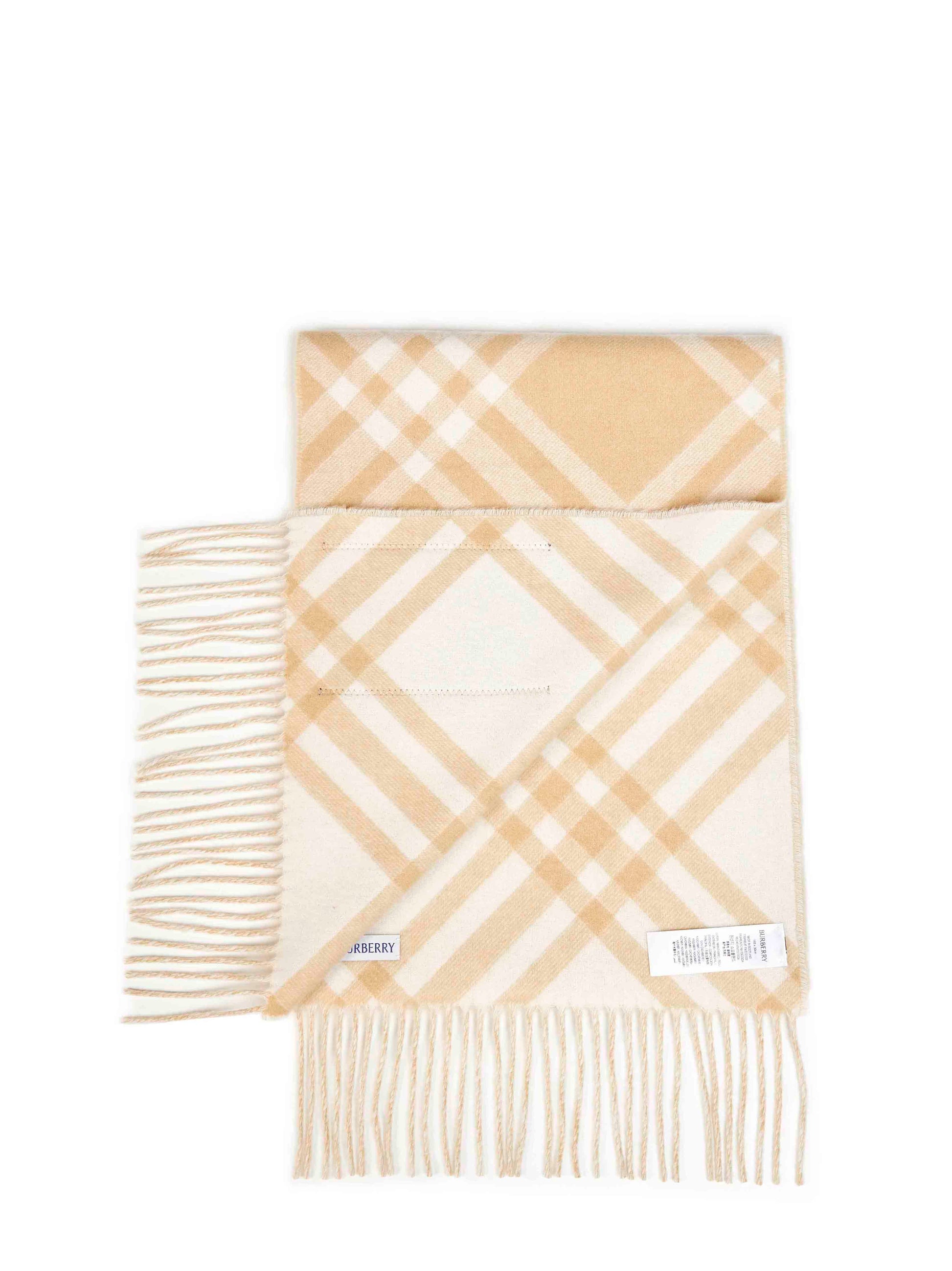 Burberry Men Sand Beige Check Cashmere Scarf BURBERRY