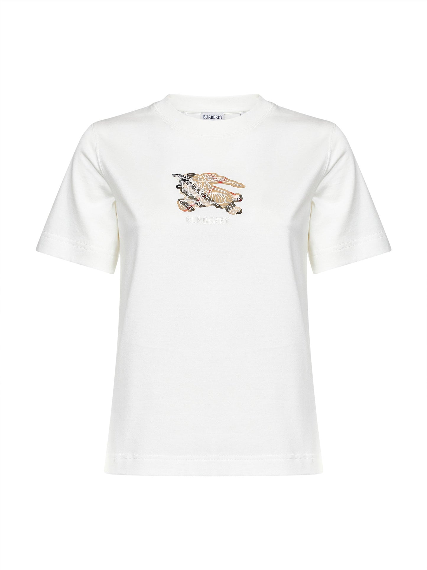Burberry Women Chalk White Cotton Ekd Check T-Shirt BURBERRY