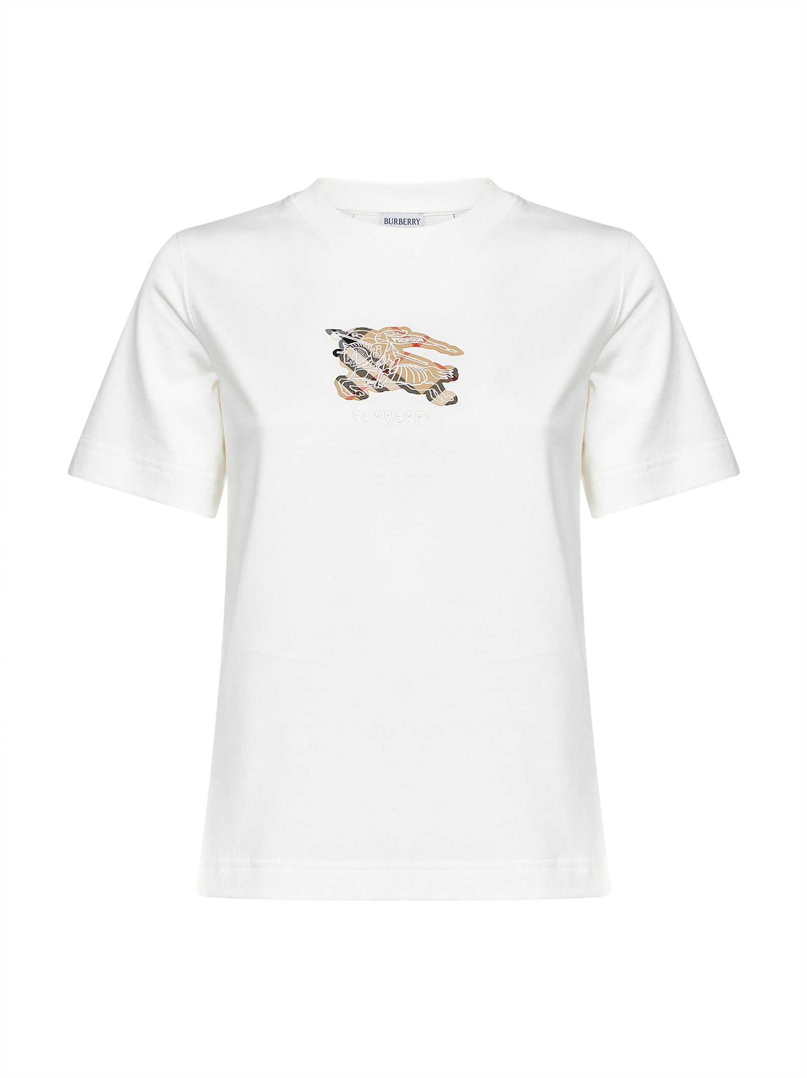 Burberry Women Chalk White Cotton Ekd Check T-Shirt BURBERRY