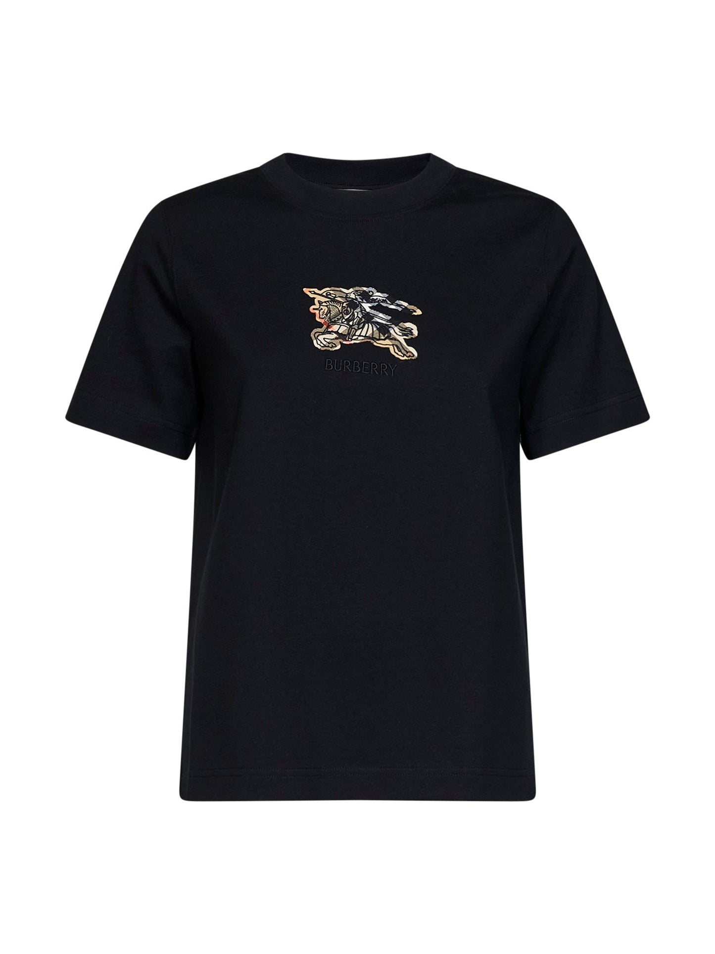 Burberry Women Black Cotton Ekd Check T-Shirt BURBERRY