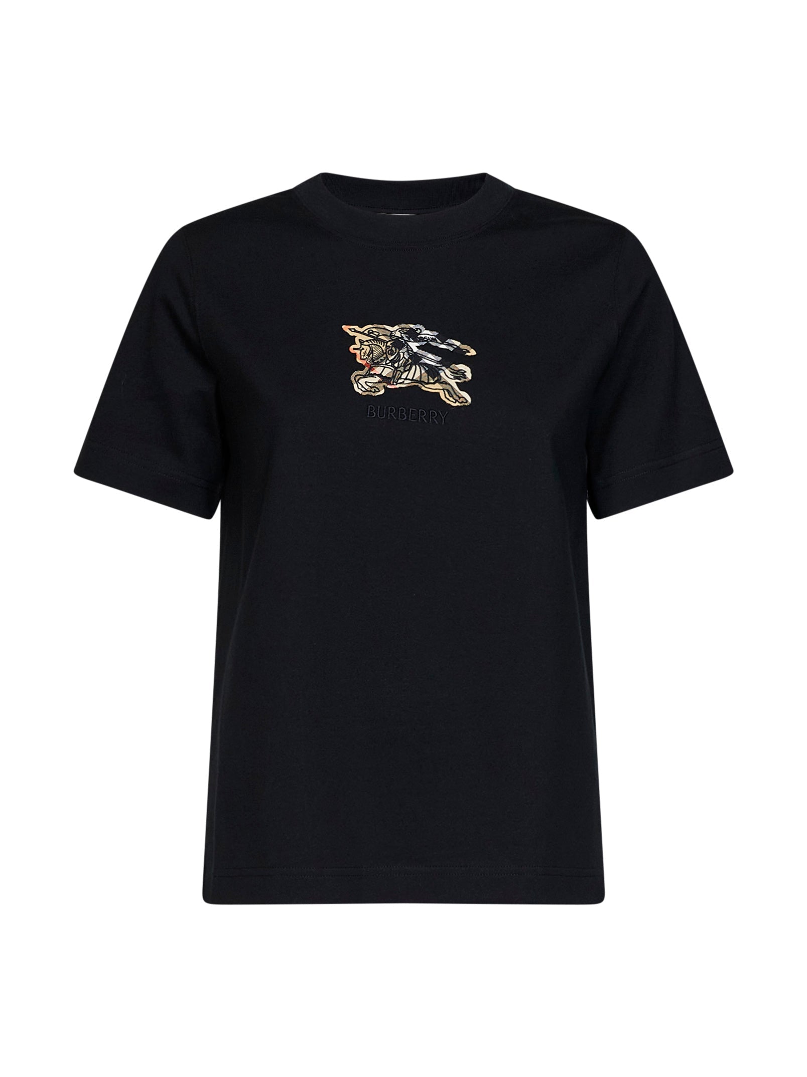 Burberry Women Black Cotton Ekd Check T-Shirt BURBERRY