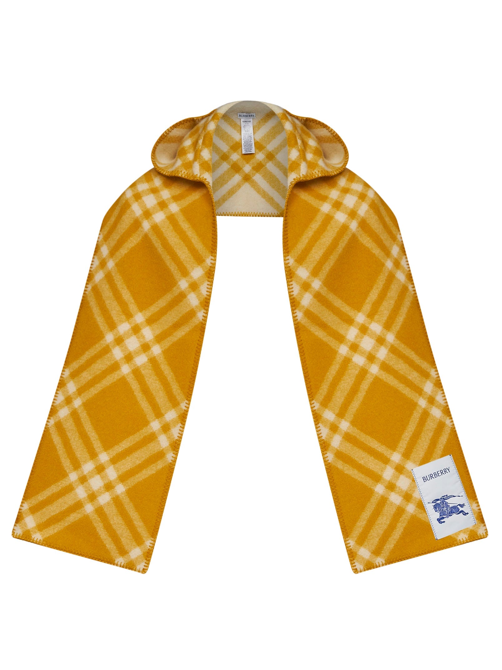 Burberry Men Pear Yellow Check Wool Hooded Scarf BURBERRY