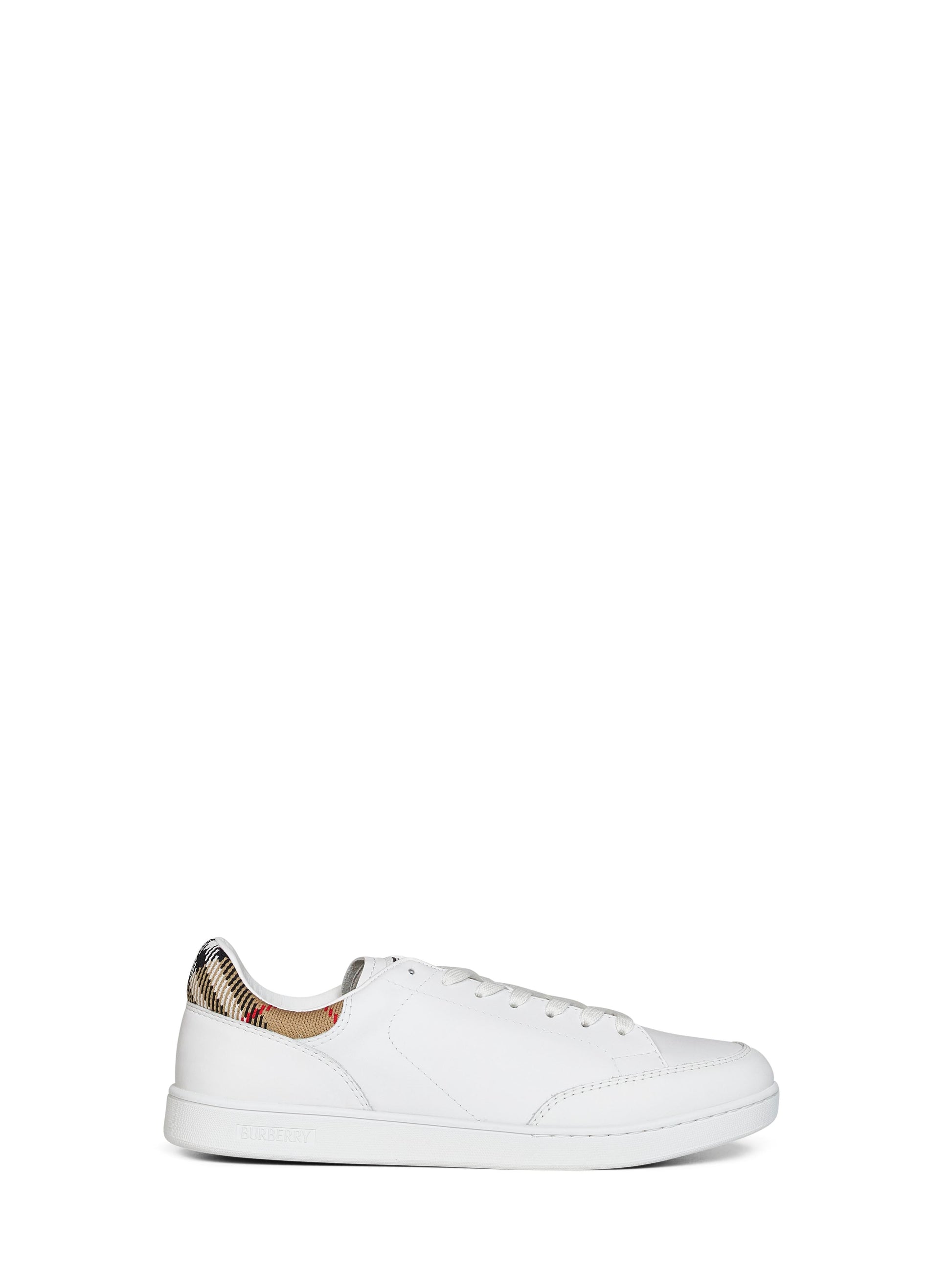 Burberry Men White Smooth Leather Set Sneakers With Check Insert BURBERRY