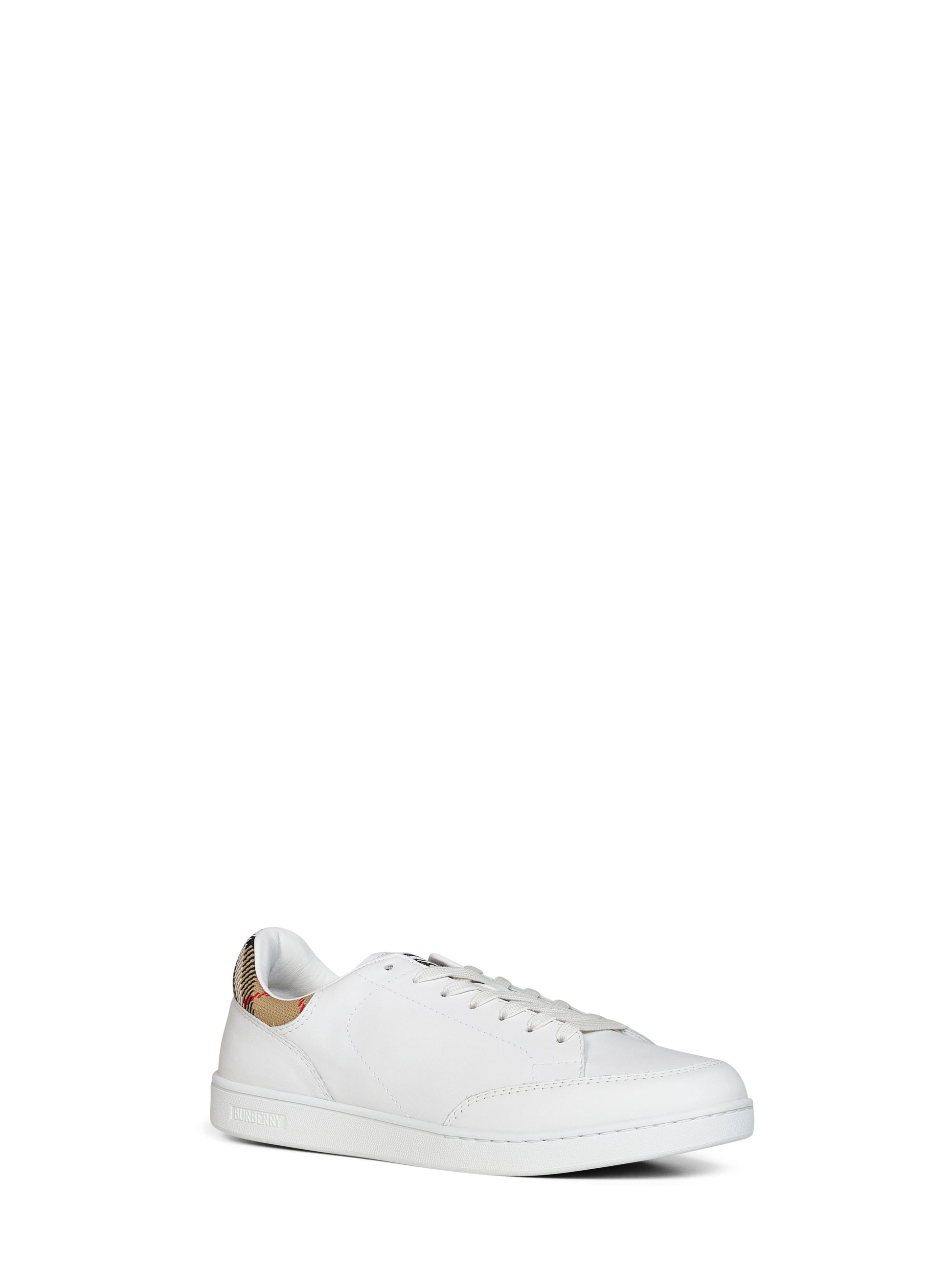 Burberry Men White Smooth Leather Set Sneakers With Check Insert BURBERRY