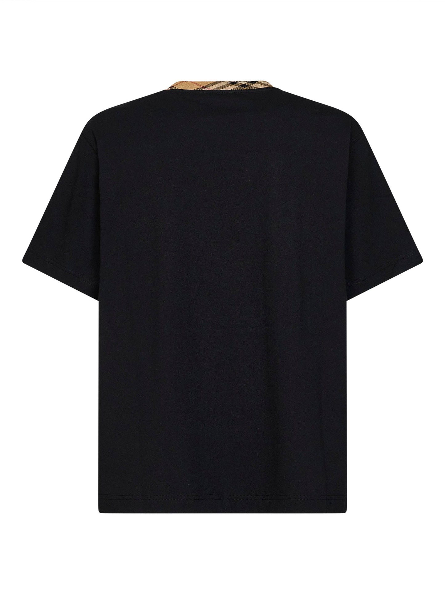 Burberry Men Black Cotton T-Shirt With Check Trim BURBERRY