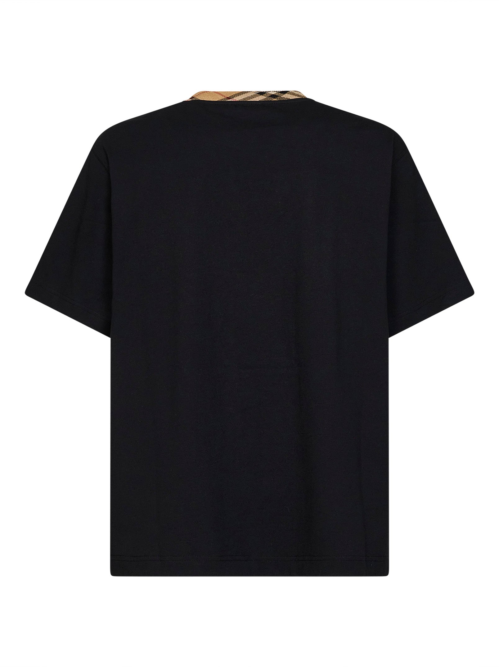 Burberry Men Black Cotton T-Shirt With Check Trim BURBERRY