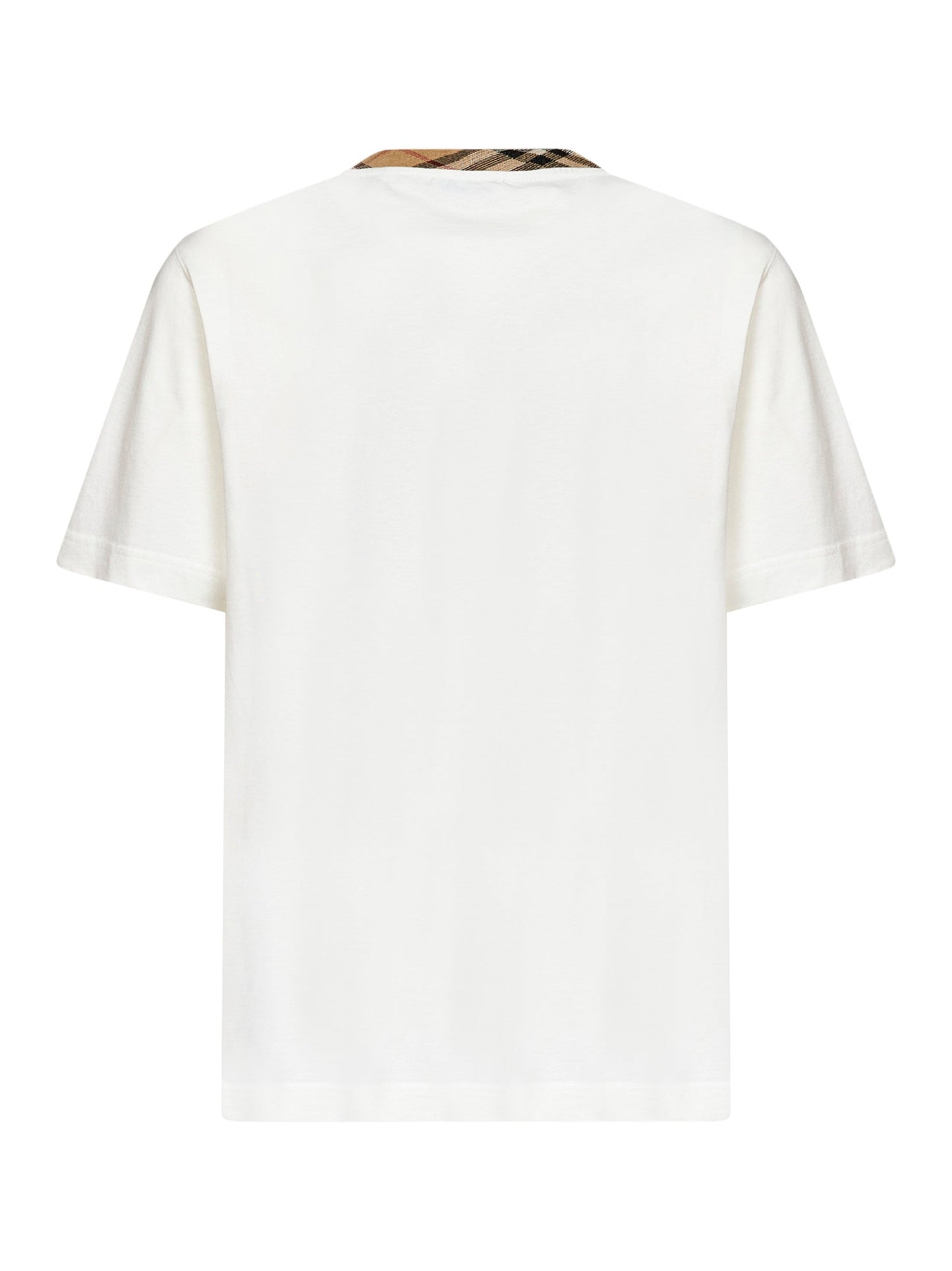 Burberry Men Chalk White Cotton T-Shirt With Check Trim BURBERRY