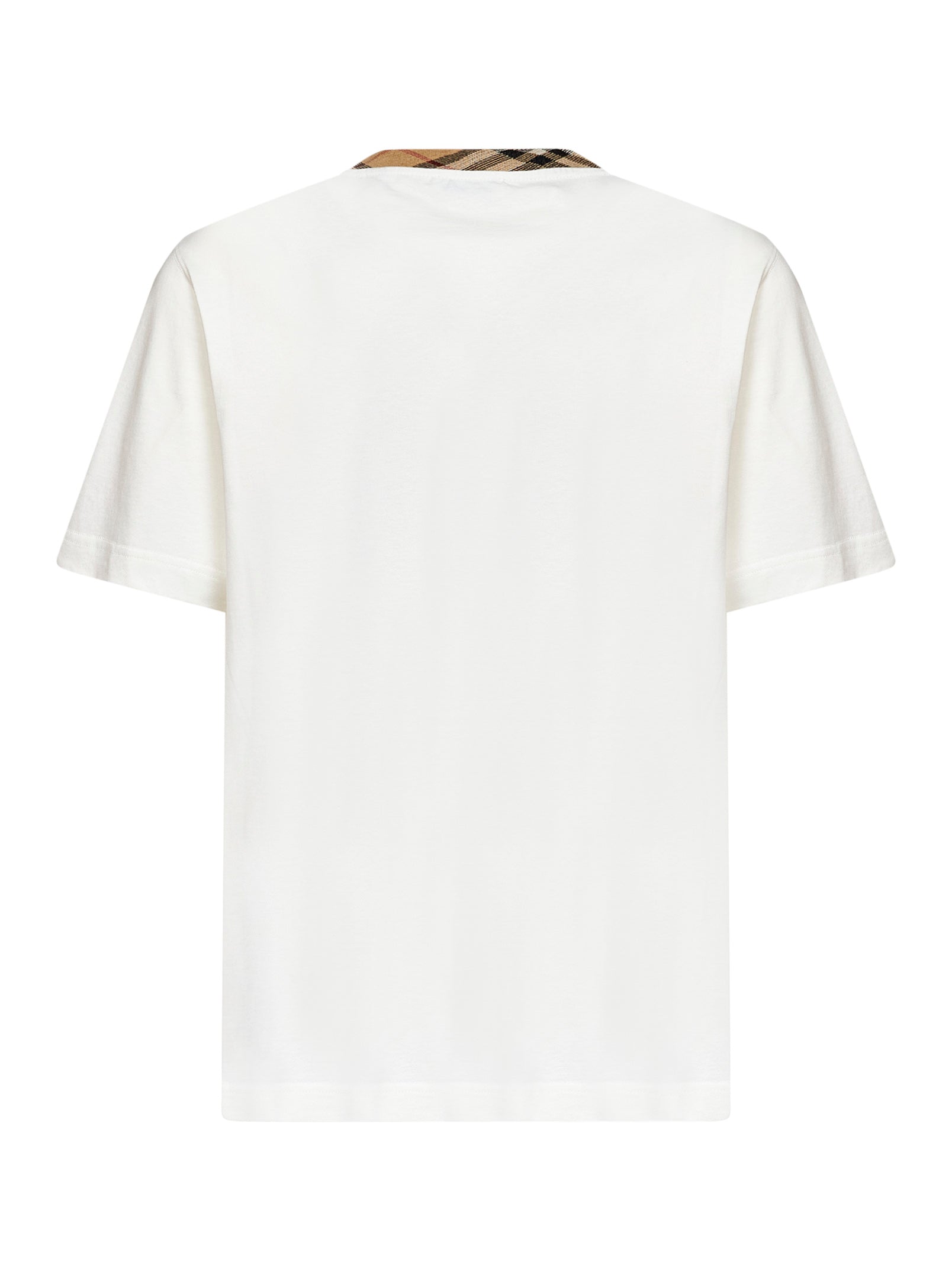 Burberry Men Chalk White Cotton T-Shirt With Check Trim BURBERRY