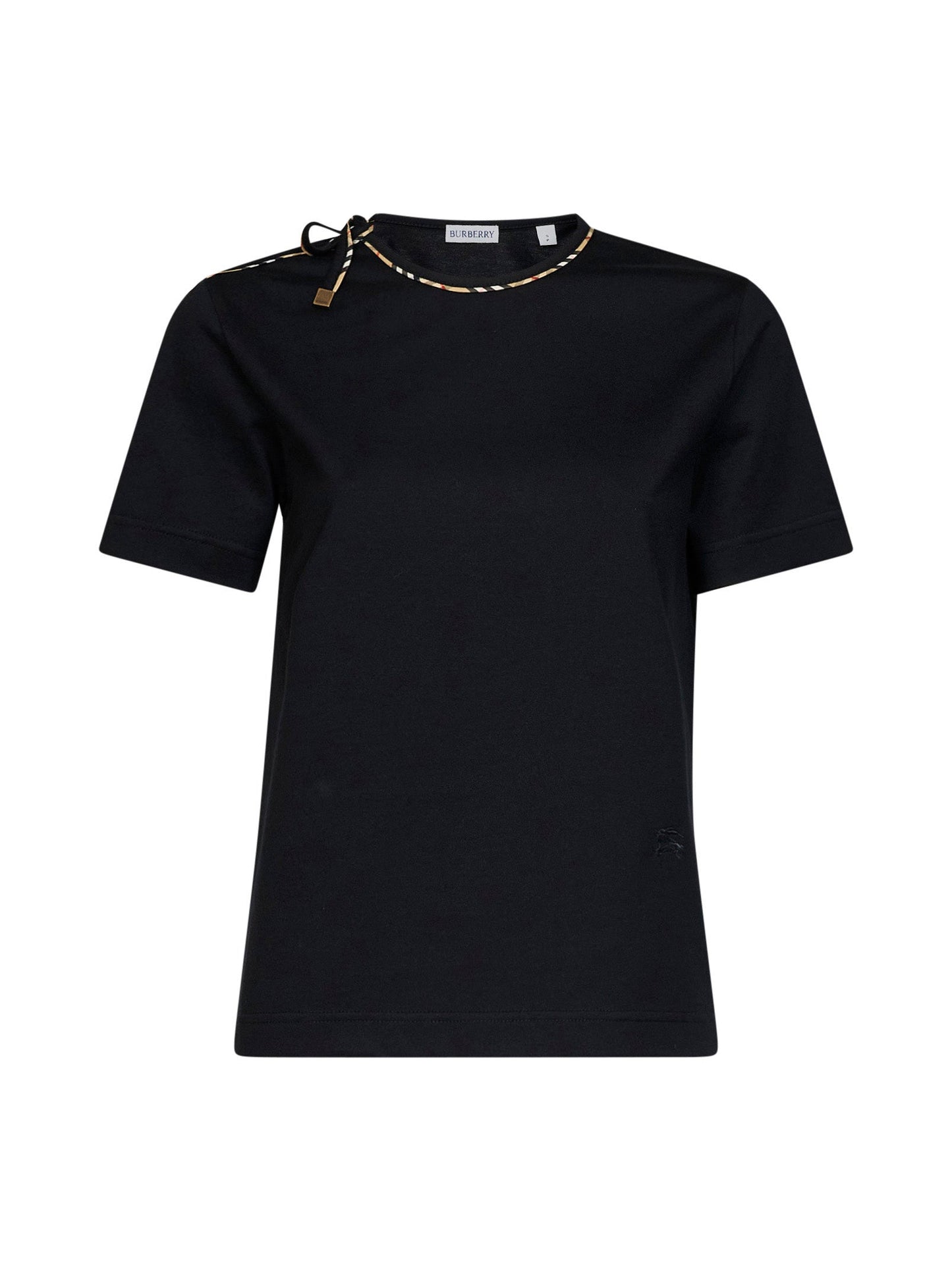 Burberry Women Black Cotton T-Shirt With Check Ties BURBERRY