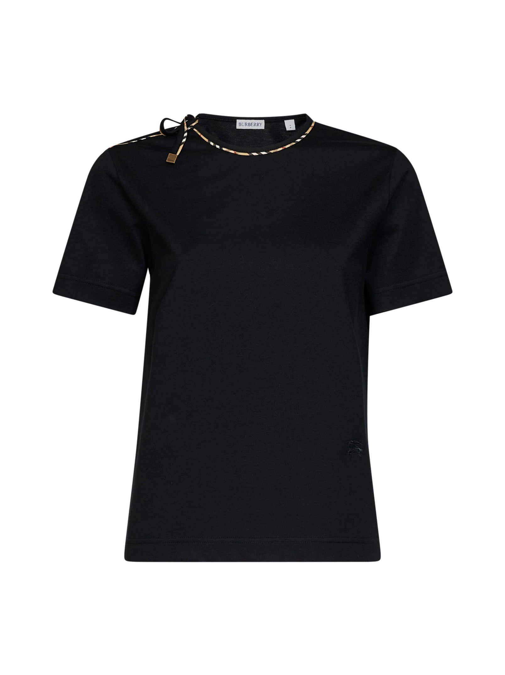 Burberry Women Black Cotton T-Shirt With Check Ties BURBERRY