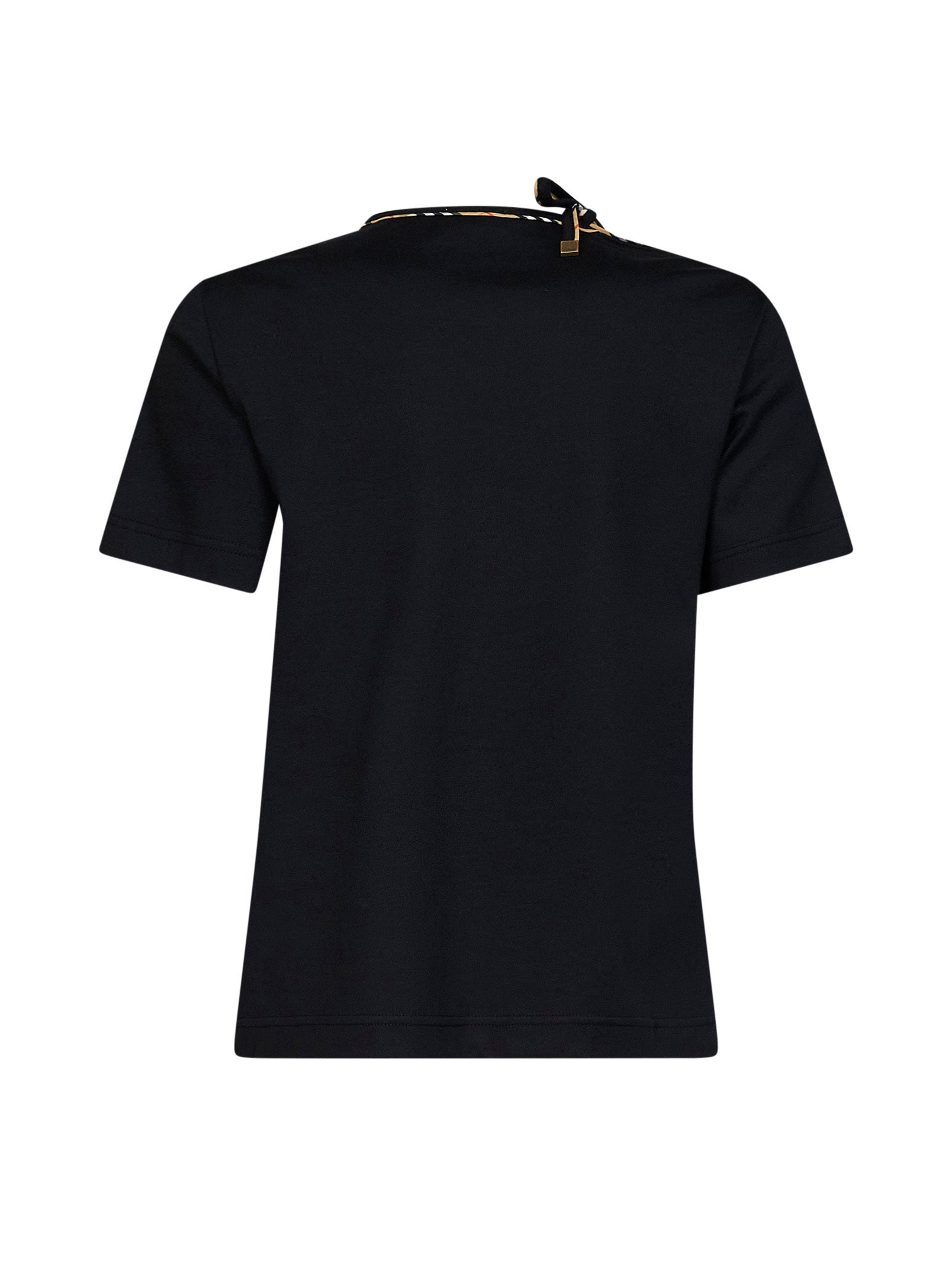 Burberry Women Black Cotton T-Shirt With Check Ties BURBERRY