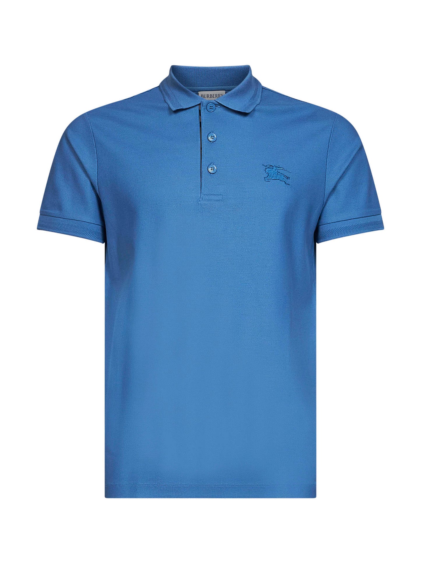 Burberry Men Pool Blue Cotton Pique Polo Shirt With Embroidered Ekd BURBERRY