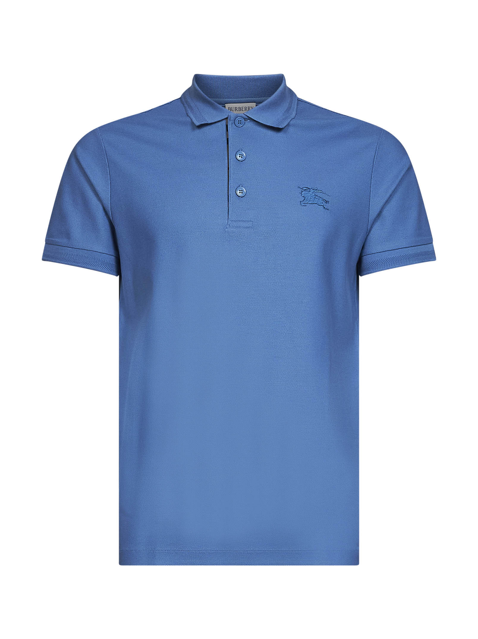 Burberry Men Pool Blue Cotton Pique Polo Shirt With Embroidered Ekd BURBERRY