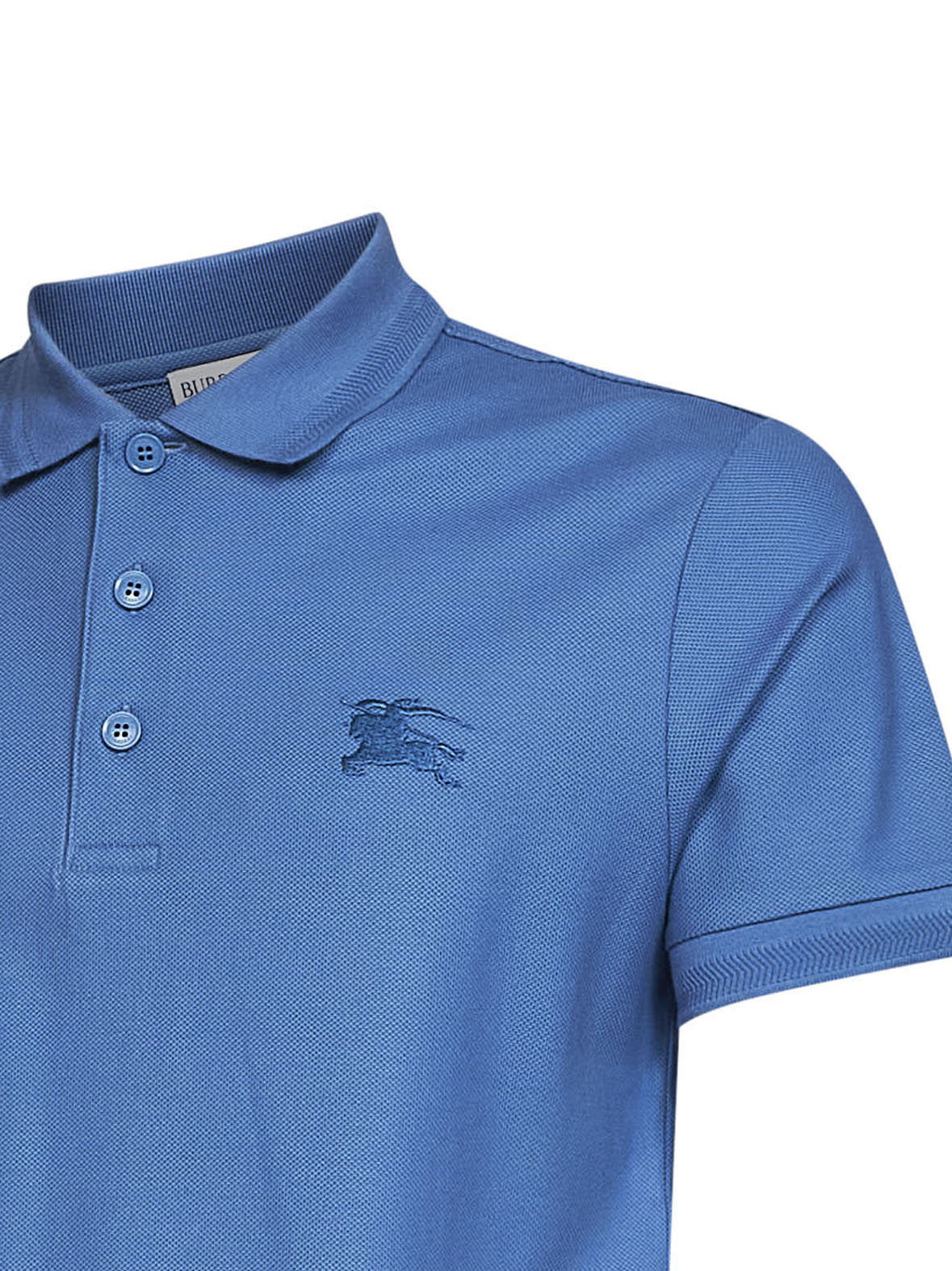 Burberry Men Pool Blue Cotton Pique Polo Shirt With Embroidered Ekd BURBERRY