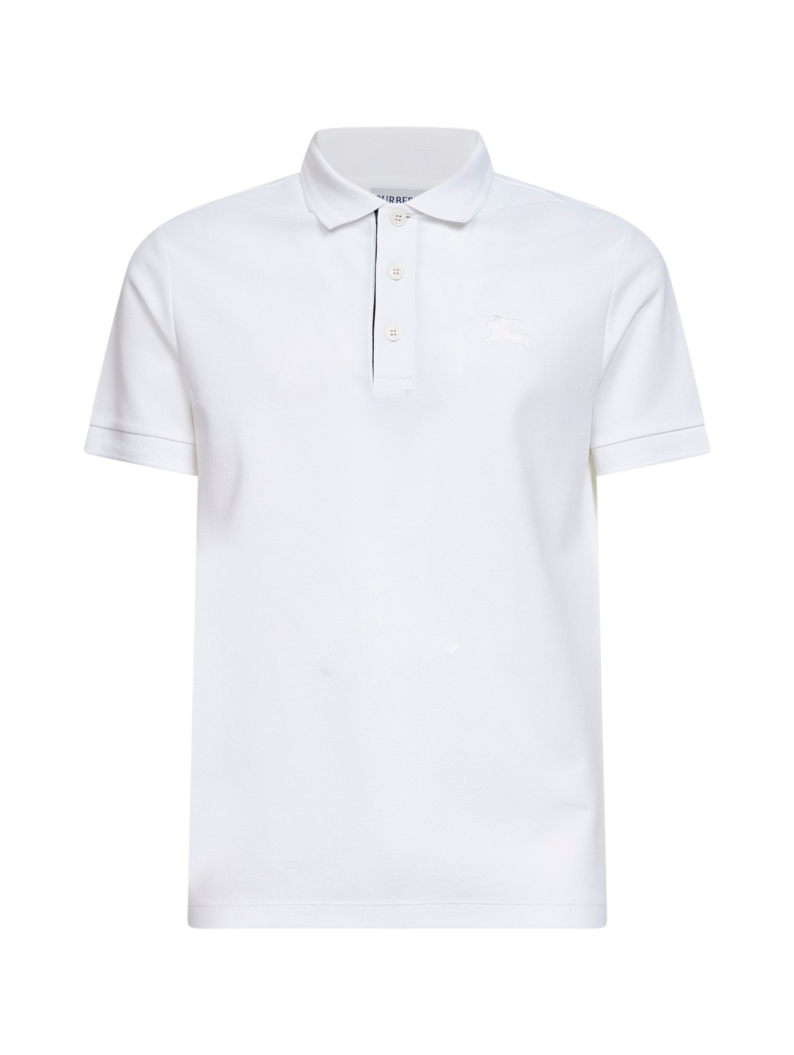 Burberry Men White Cotton Pique Polo Shirt With Ekd Embroidery BURBERRY
