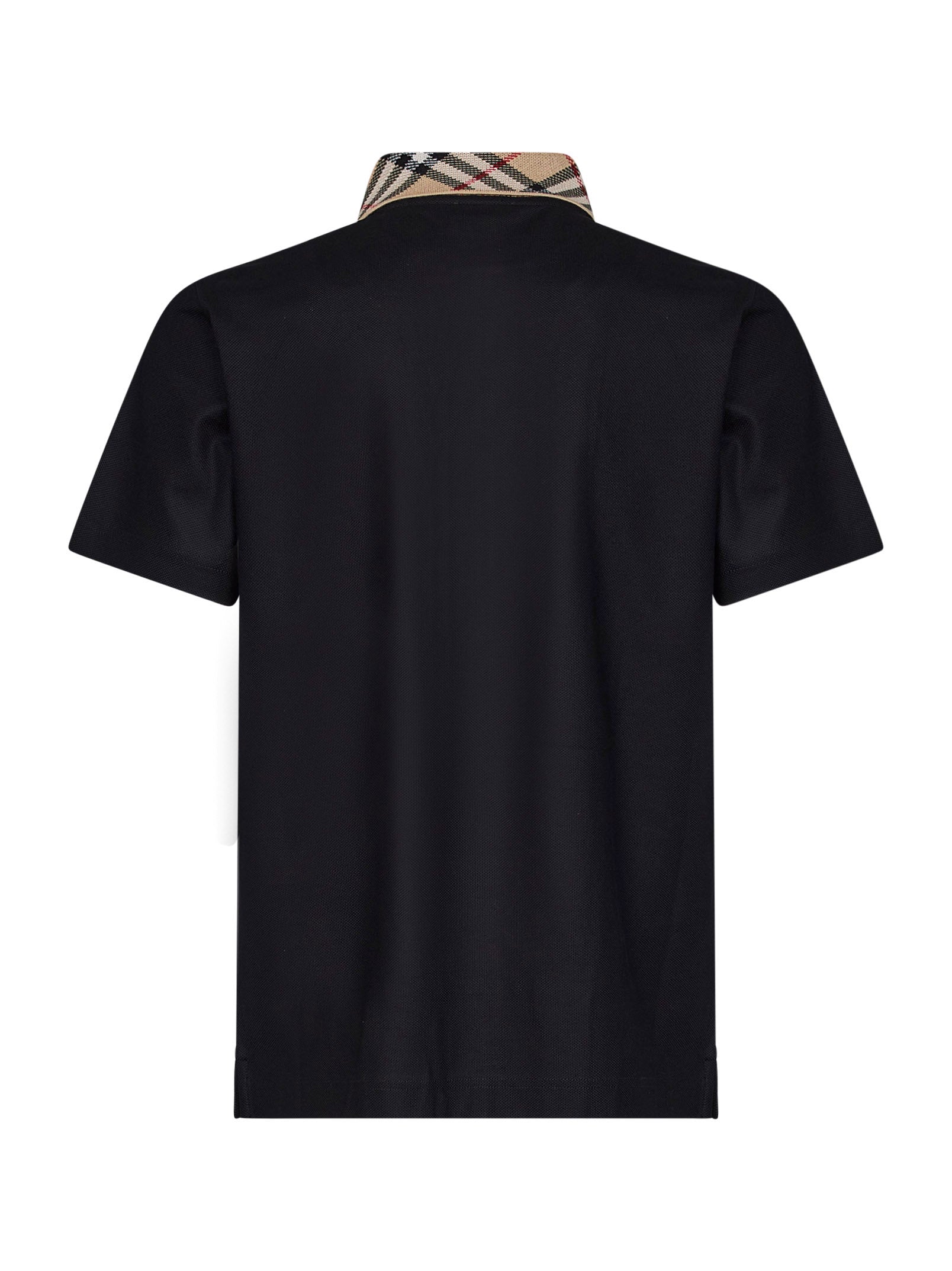 Burberry Men Black Cotton Pique Polo Shirt With Check Collar BURBERRY
