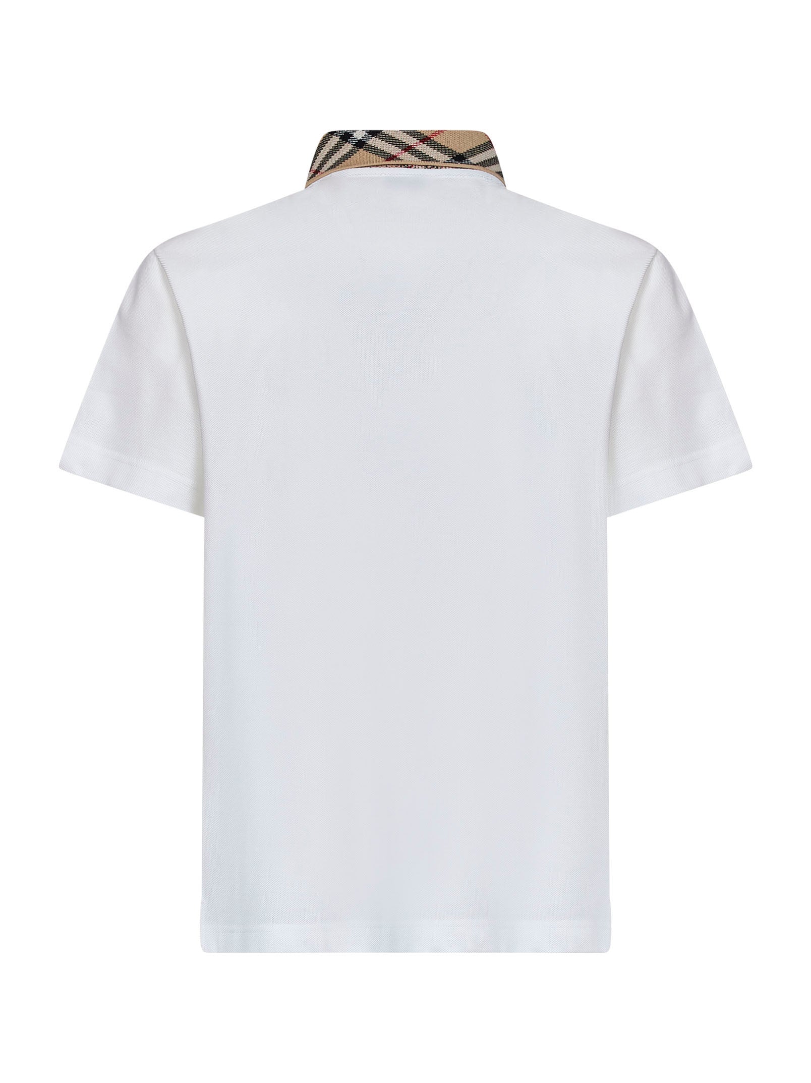 Burberry Men Chalk White Cotton Pique Polo Shirt With Check Collar BURBERRY
